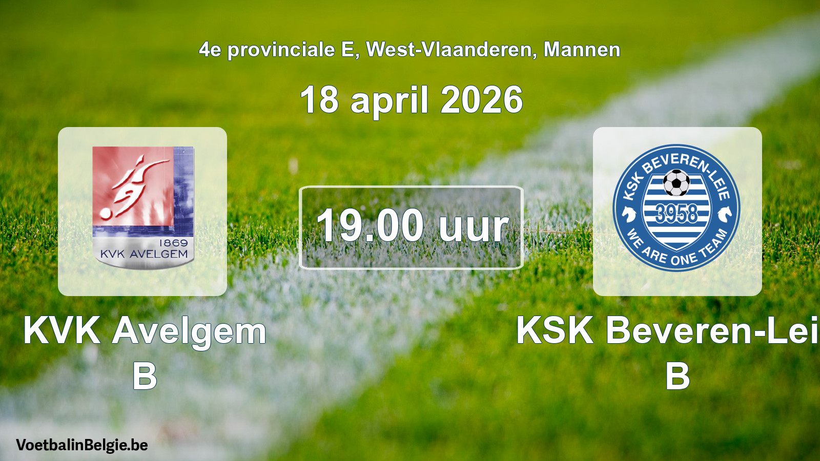 Scheduled match men football: KVK Avelgem B - KSK Beveren-Leie B (18 April 2026)
