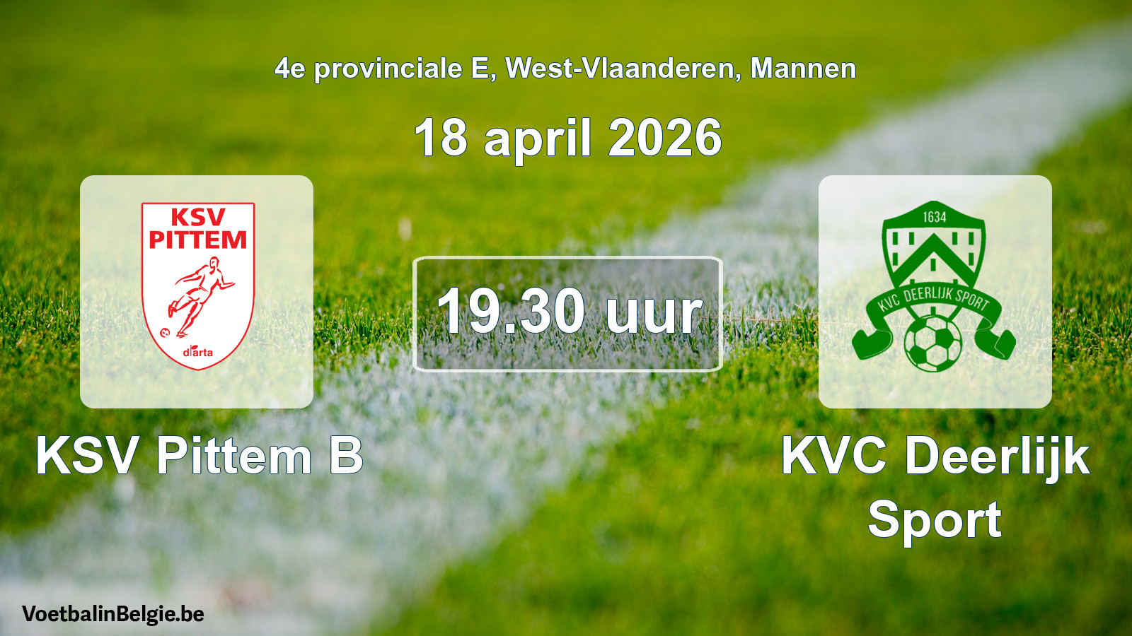 Geplantes Spiel männer-Fußball: KSV Pittem B - KVC Deerlijk Sport (18 April 2026)