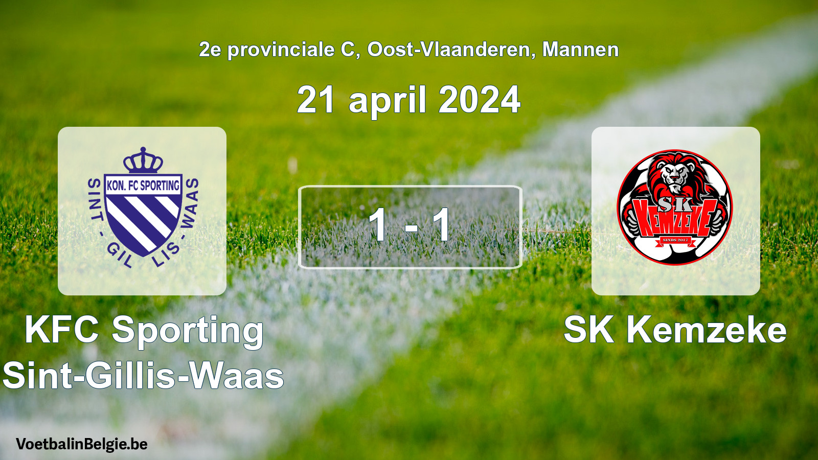 Gespeelde wedstrijd mannenvoetbal: KFC Sporting Sint-Gillis-Waas - SK Kemzeke 1 - 1 (21 april 2024)