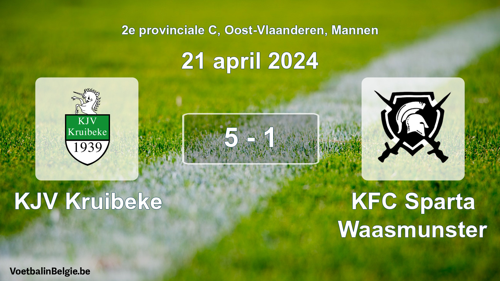 Gespeelde wedstrijd mannenvoetbal: KJV Kruibeke - KFC Sparta Waasmunster 5 - 1 (21 april 2024)