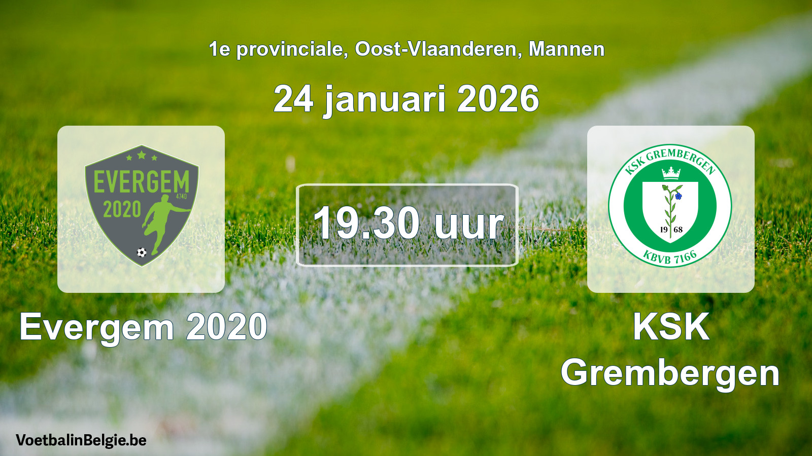 Scheduled match men football: Evergem 2020 - KSK Grembergen (24 January 2026)