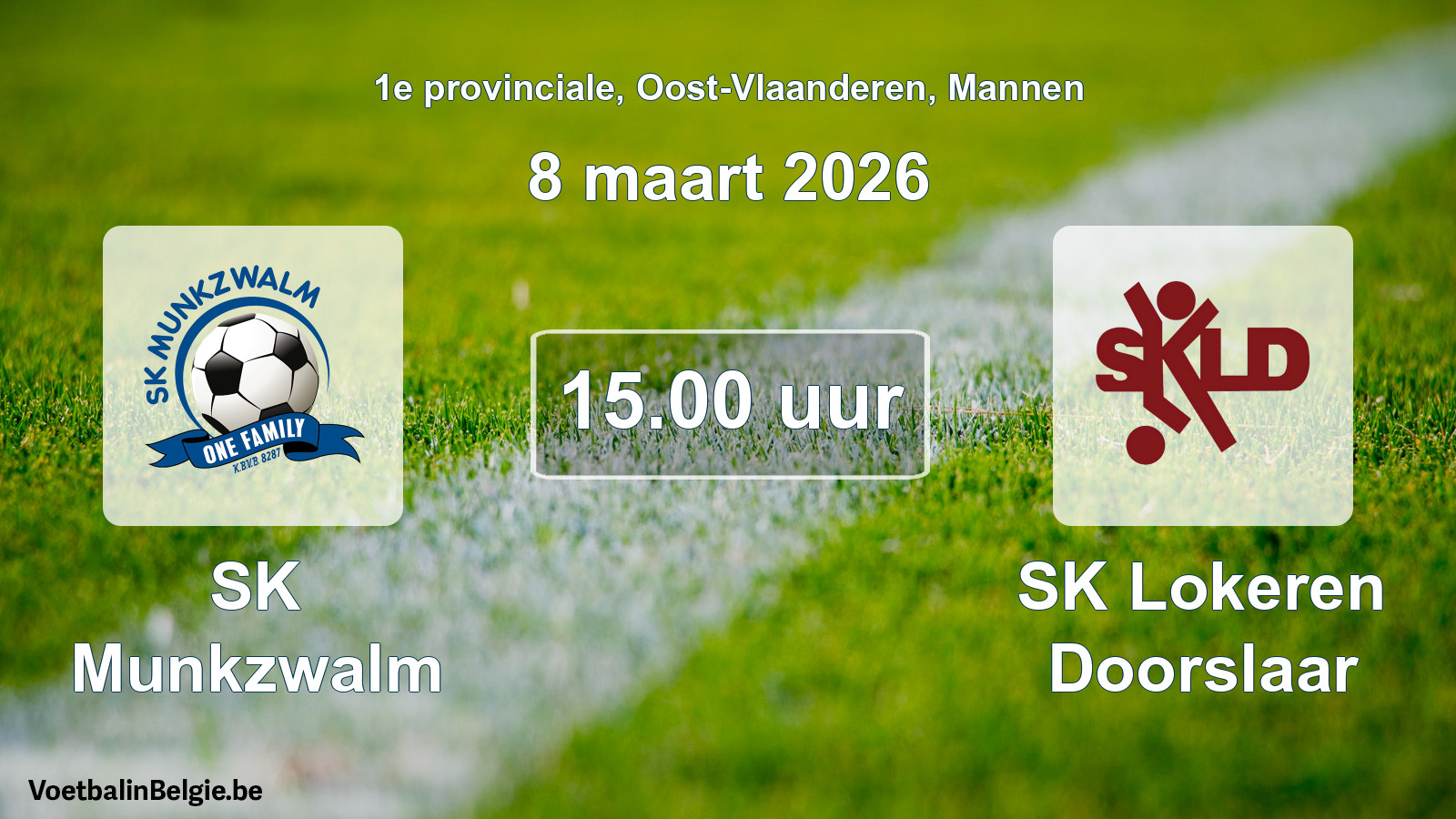 Geplande wedstrijd mannenvoetbal: SK Munkzwalm - SK Lokeren Doorslaar (8 maart 2026)