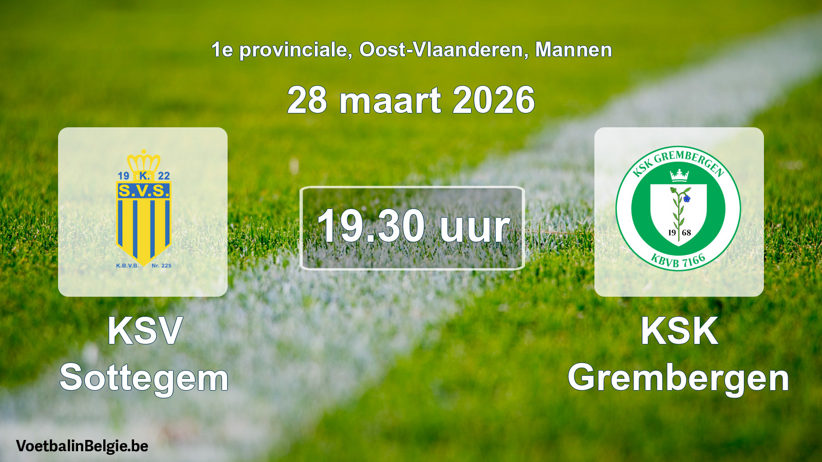 Geplande wedstrijd mannenvoetbal: KSV Sottegem - KSK Grembergen (28 maart 2026)