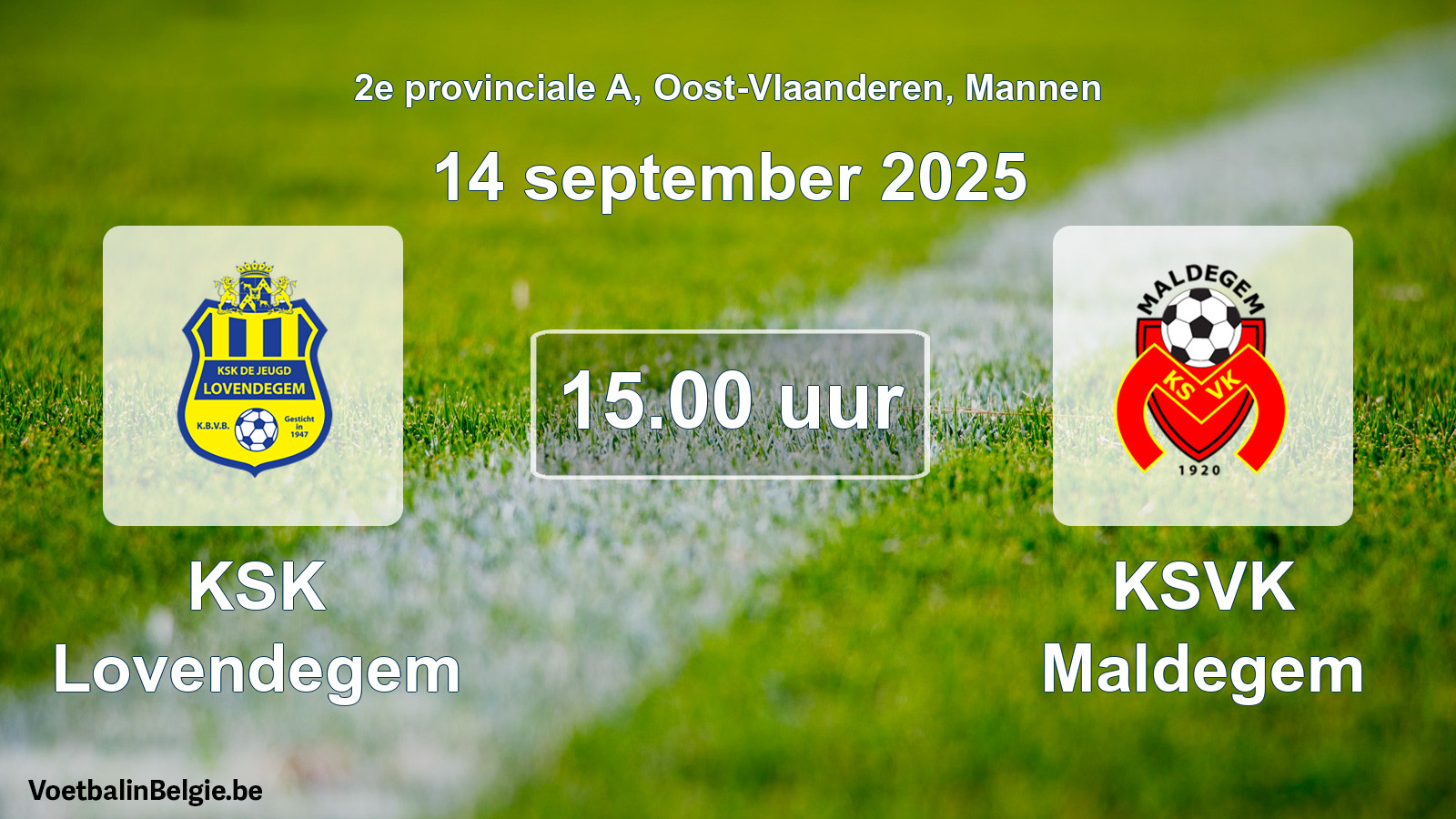 Geplande wedstrijd mannenvoetbal: KSK Lovendegem - KSVK Maldegem (14 september 2025)