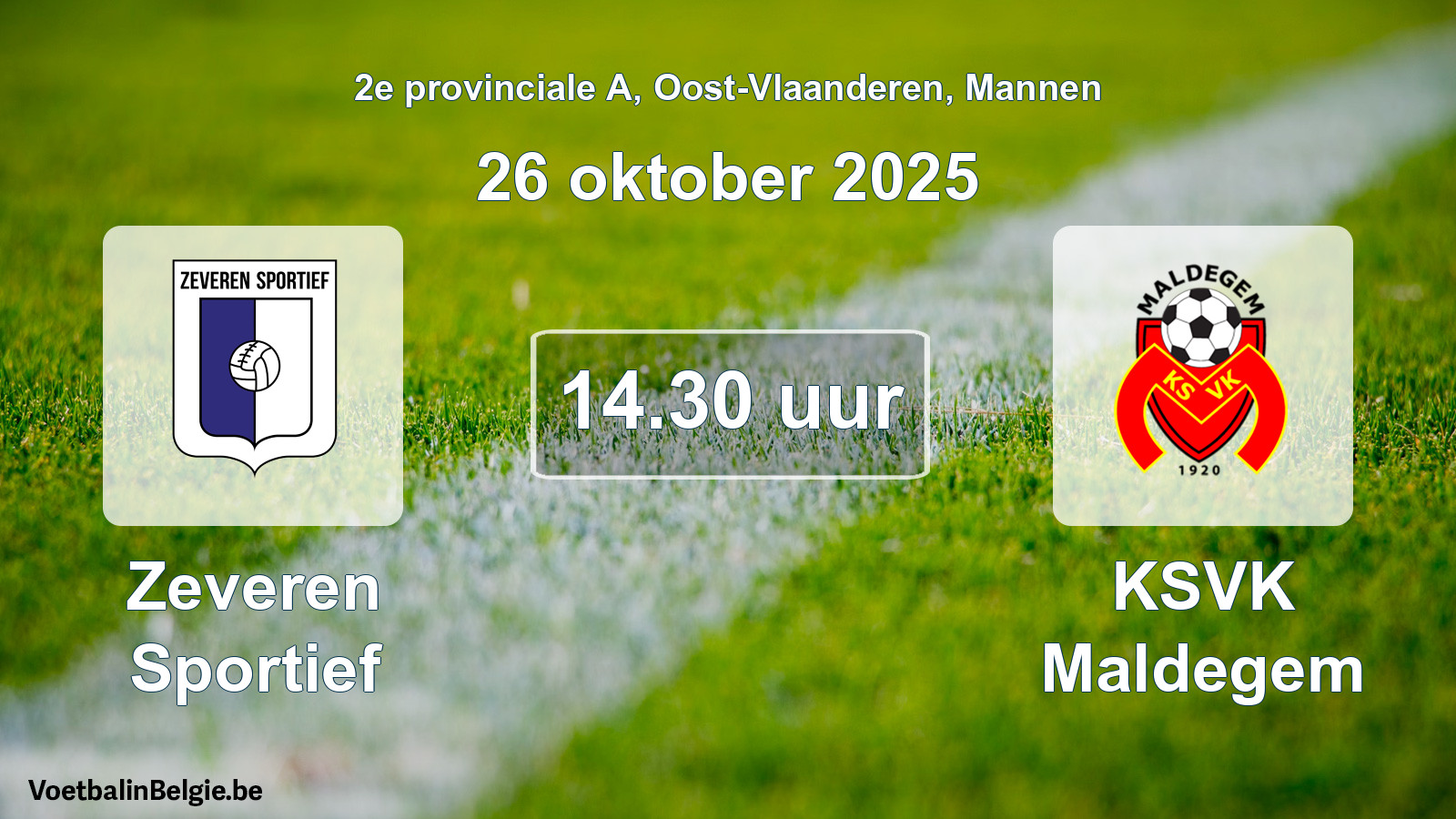 Match prévu football hommes: Zeveren Sportief - KSVK Maldegem (26 octobre 2025)