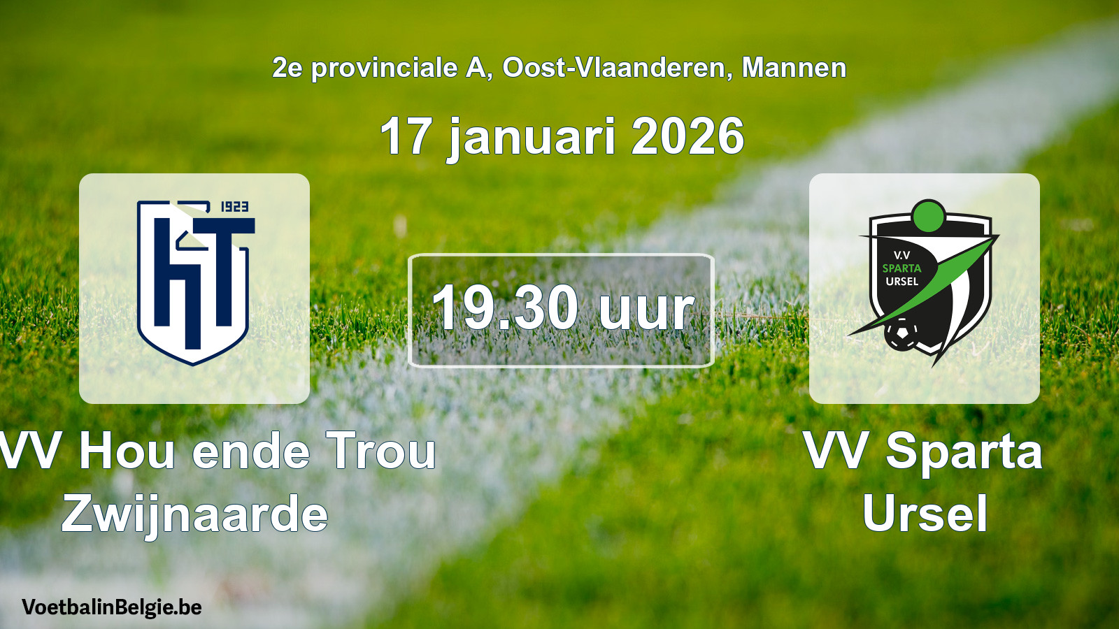 Scheduled match men football: KVV Hou ende Trou Zwijnaarde - VV Sparta Ursel (17 January 2026)