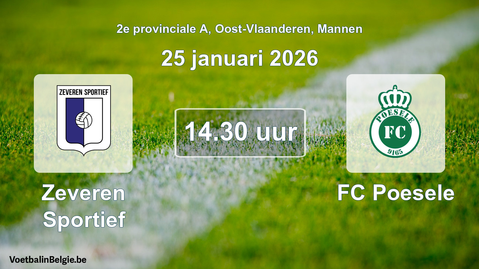 Geplande wedstrijd mannenvoetbal: Zeveren Sportief - FC Poesele (25 januari 2026)