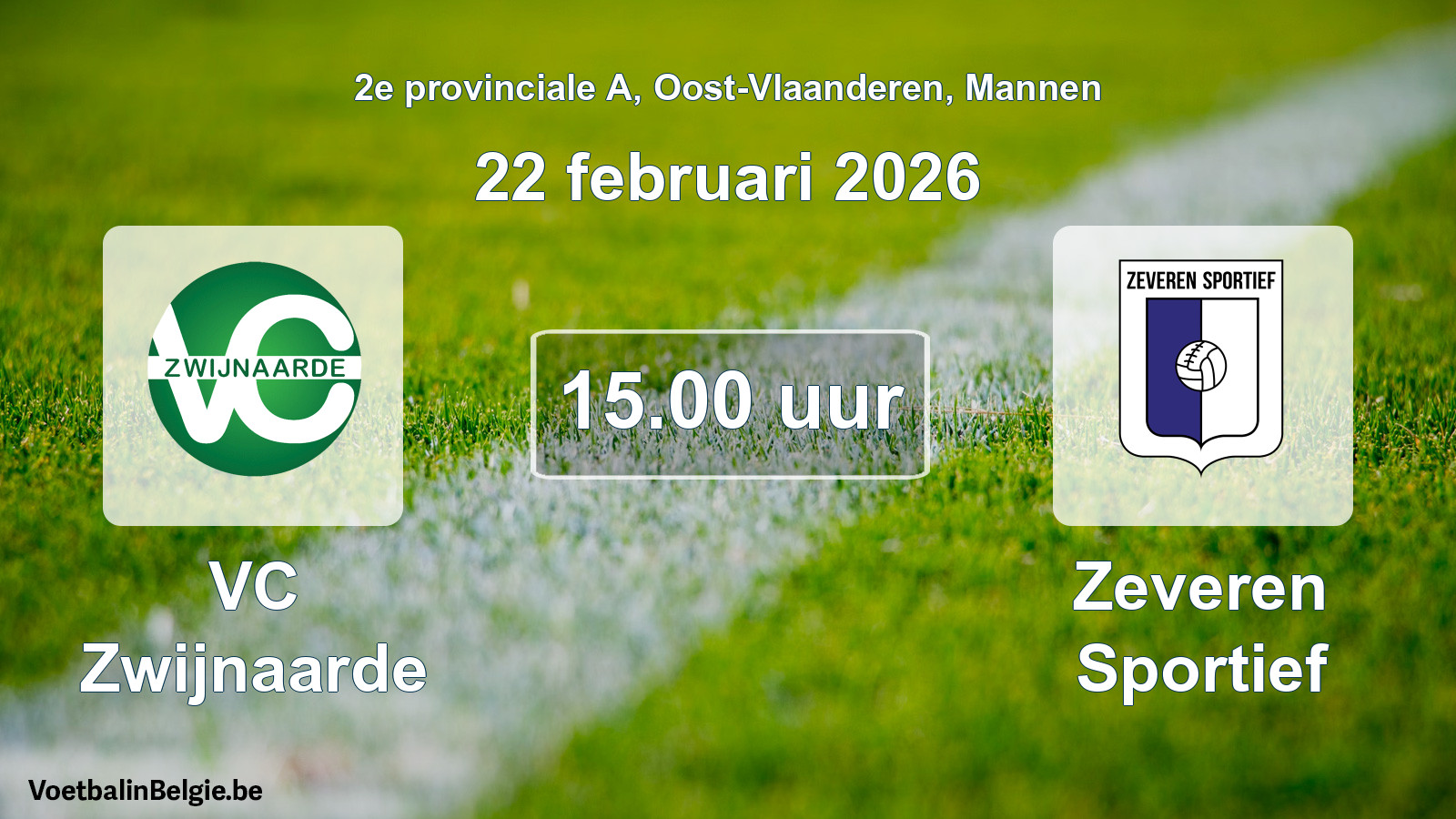 Scheduled match men football: VC Zwijnaarde - Zeveren Sportief (22 February 2026)