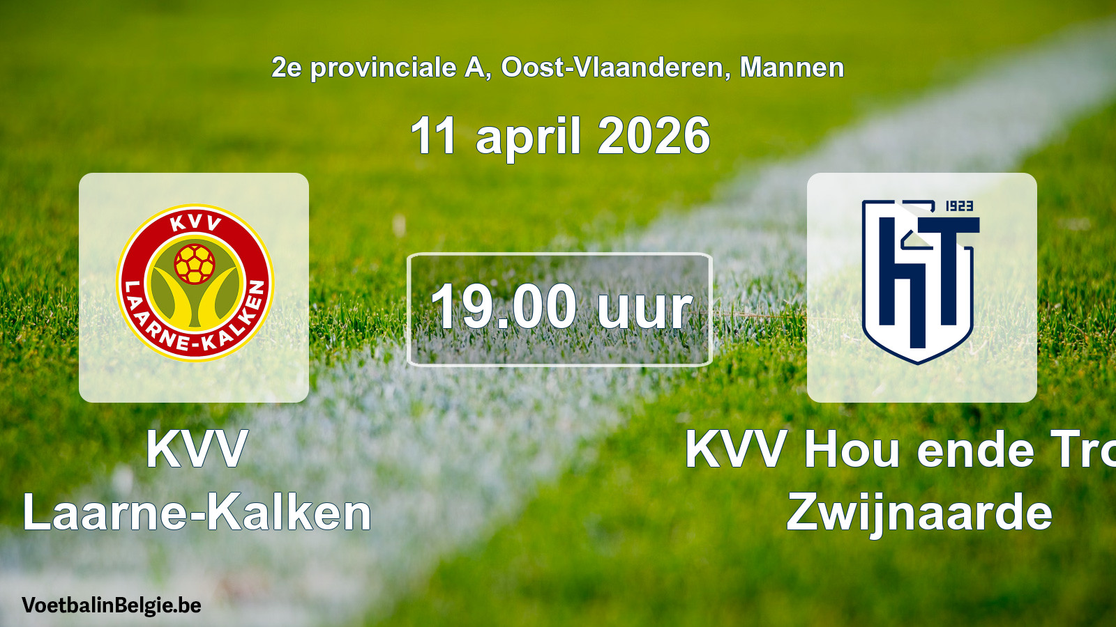 Scheduled match men football: KVV Laarne-Kalken - KVV Hou ende Trou Zwijnaarde (11 April 2026)