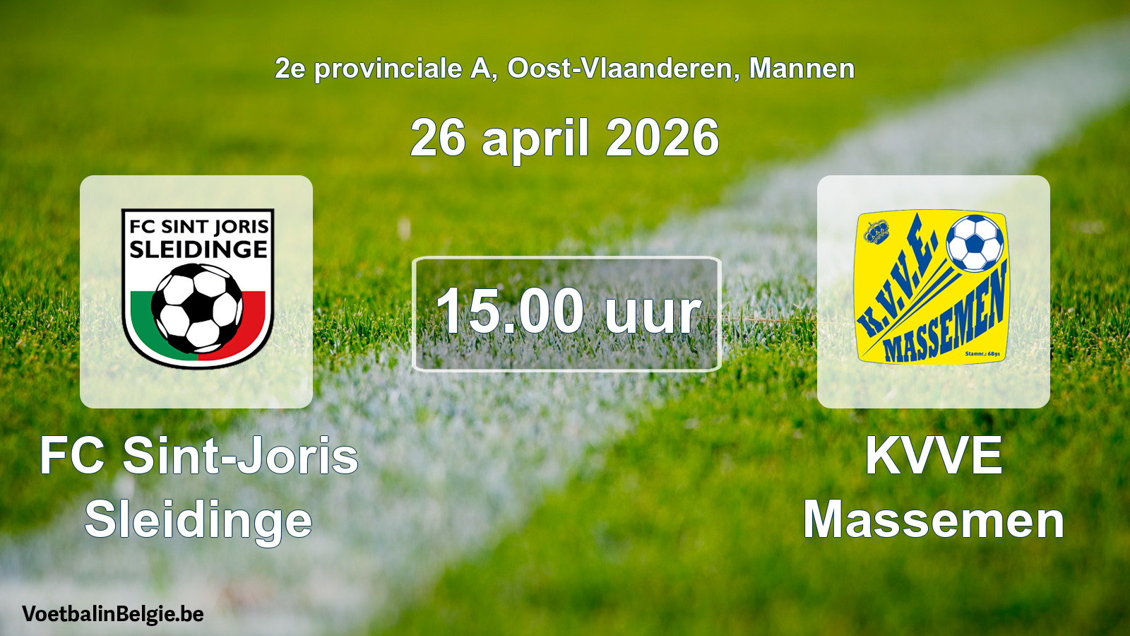 Scheduled match men football: FC Sint-Joris Sleidinge - KVVE Massemen (26 April 2026)