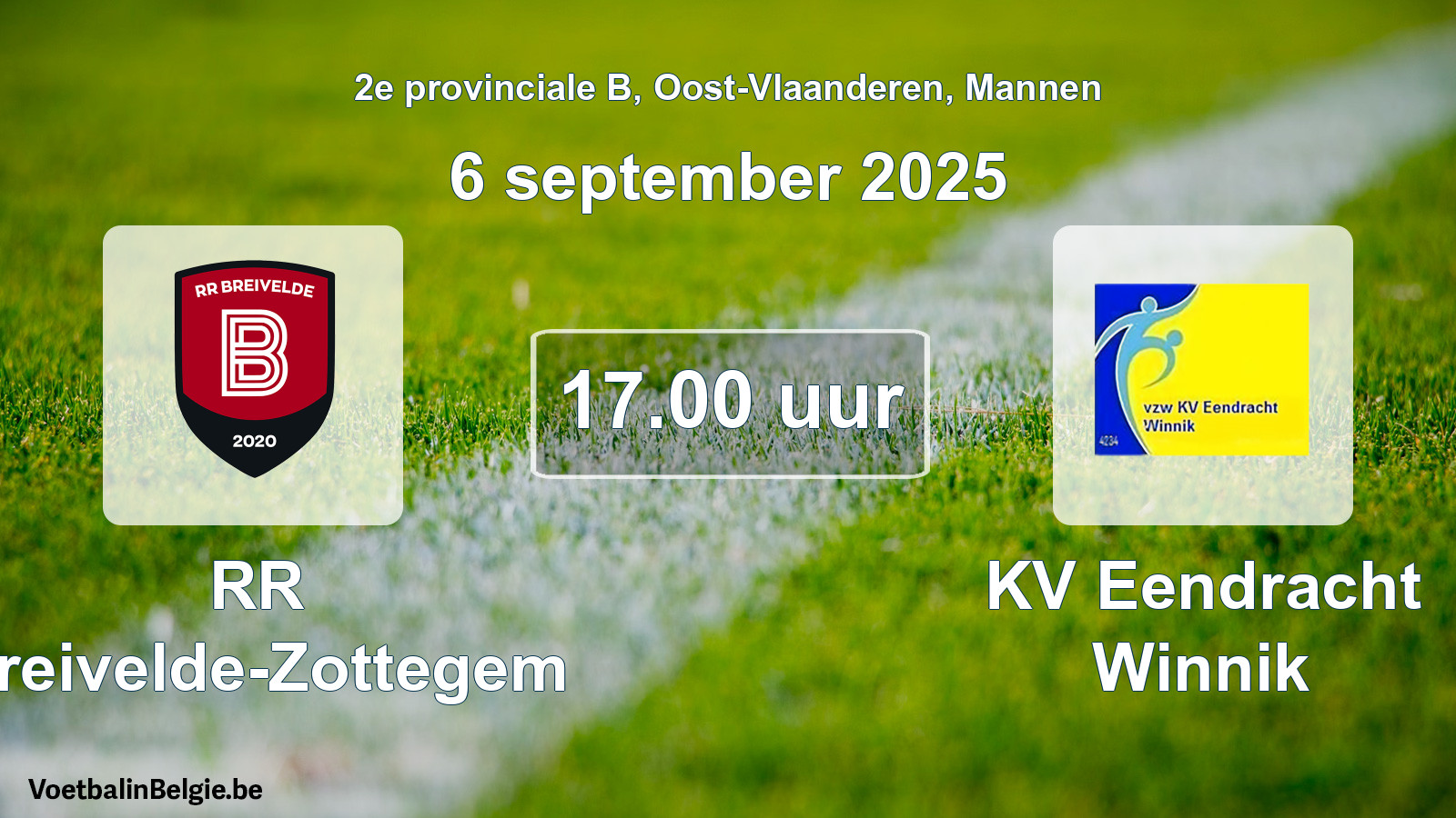 Scheduled match men football: RR Breivelde-Zottegem - KV Eendracht Winnik (6 September 2025)