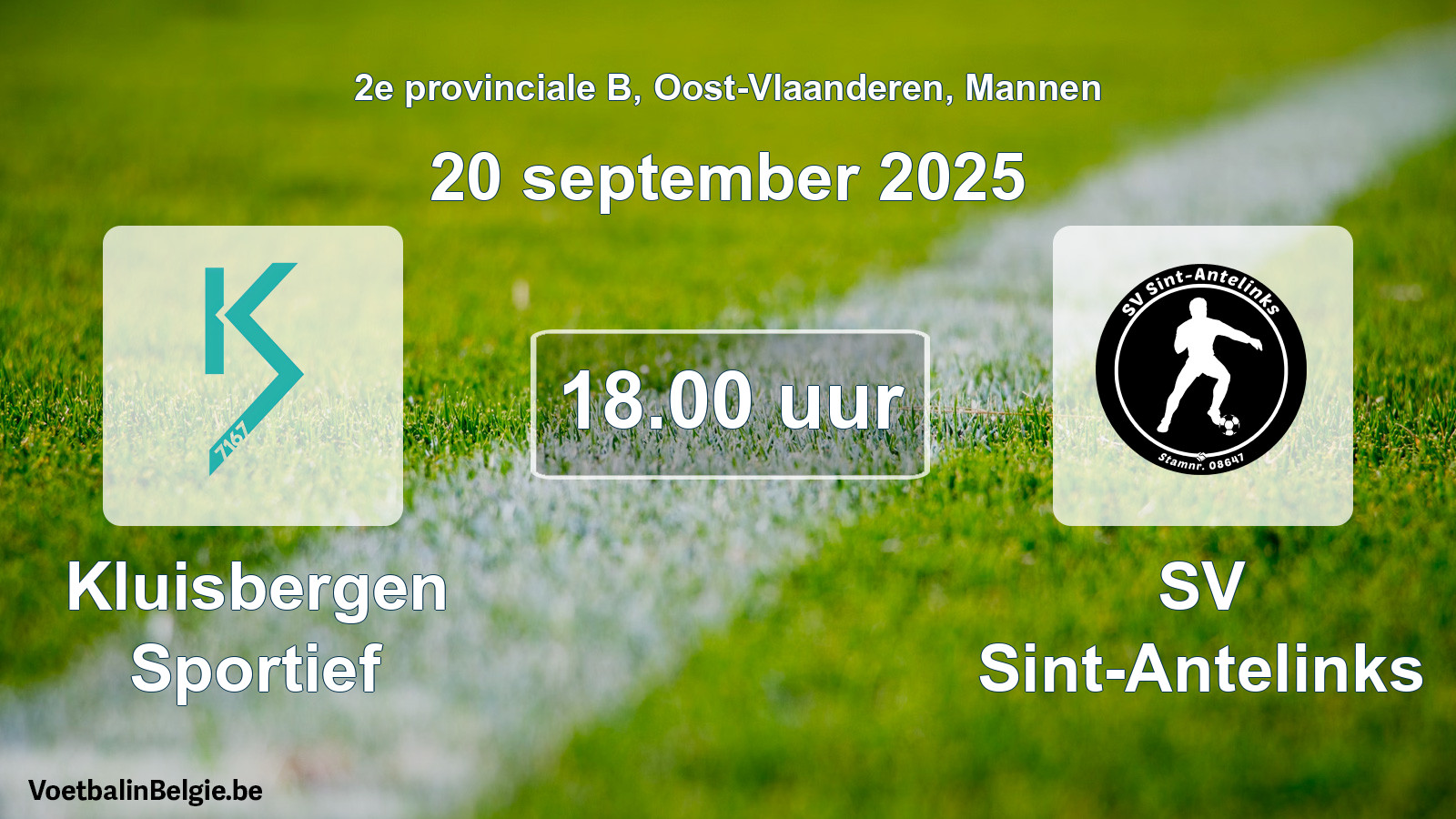 Geplantes Spiel männer-Fußball: Kluisbergen Sportief - SV Sint-Antelinks (20 September 2025)