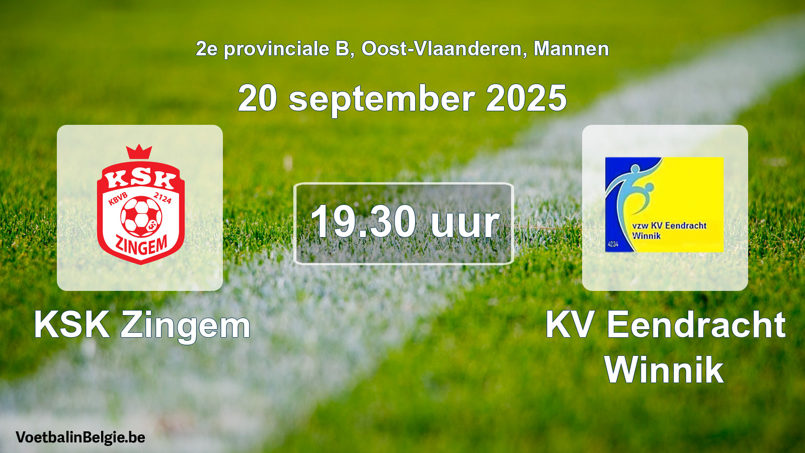Scheduled match men football: KSK Zingem - KV Eendracht Winnik (20 September 2025)