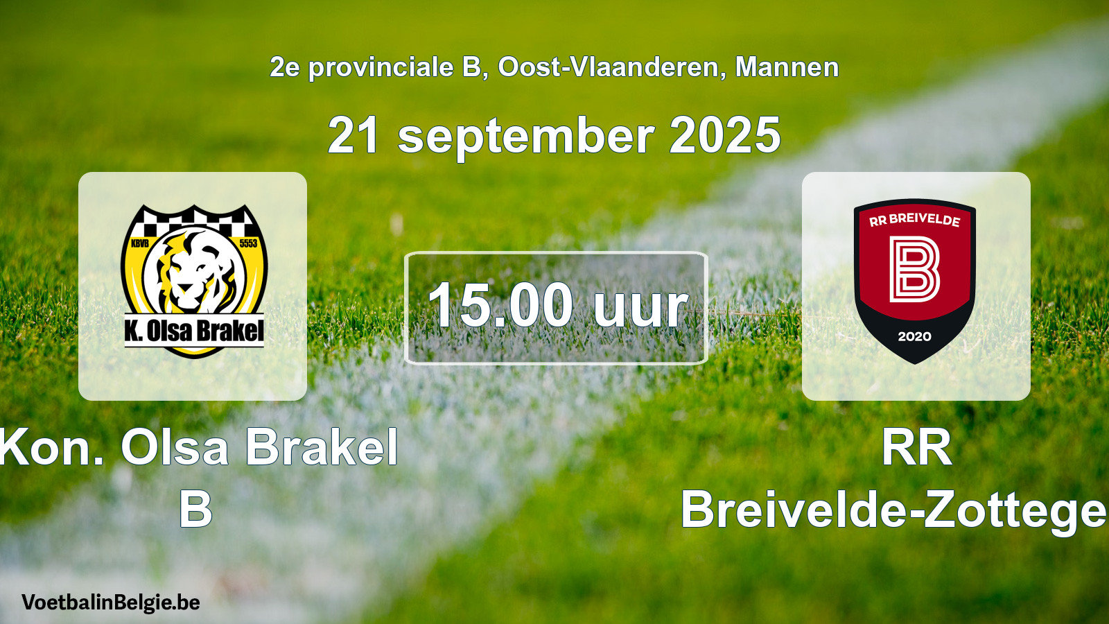 Geplande wedstrijd mannenvoetbal: Kon. Olsa Brakel B - RR Breivelde-Zottegem (21 september 2025)