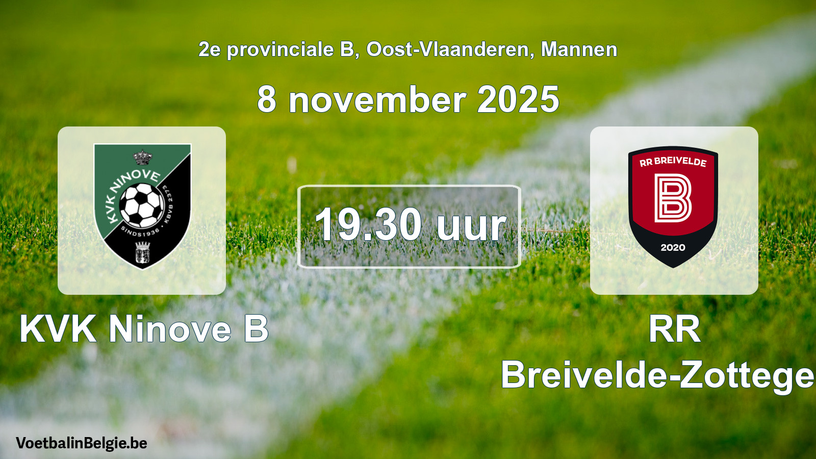 Geplande wedstrijd mannenvoetbal: KVK Ninove B - RR Breivelde-Zottegem (8 november 2025)