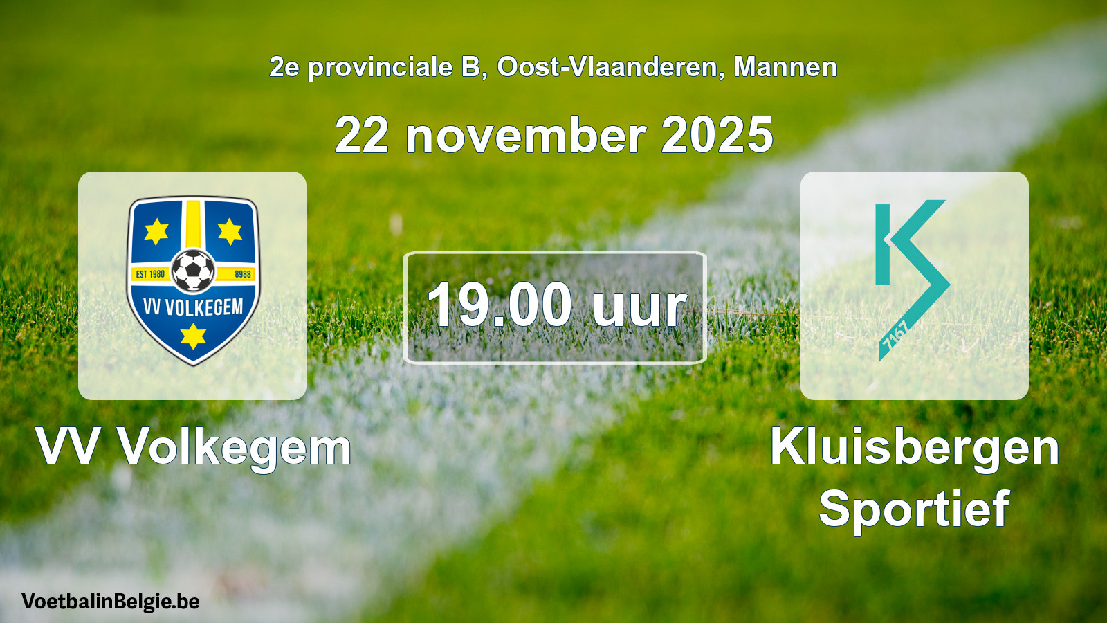 Geplande wedstrijd mannenvoetbal: VV Volkegem - Kluisbergen Sportief (22 november 2025)