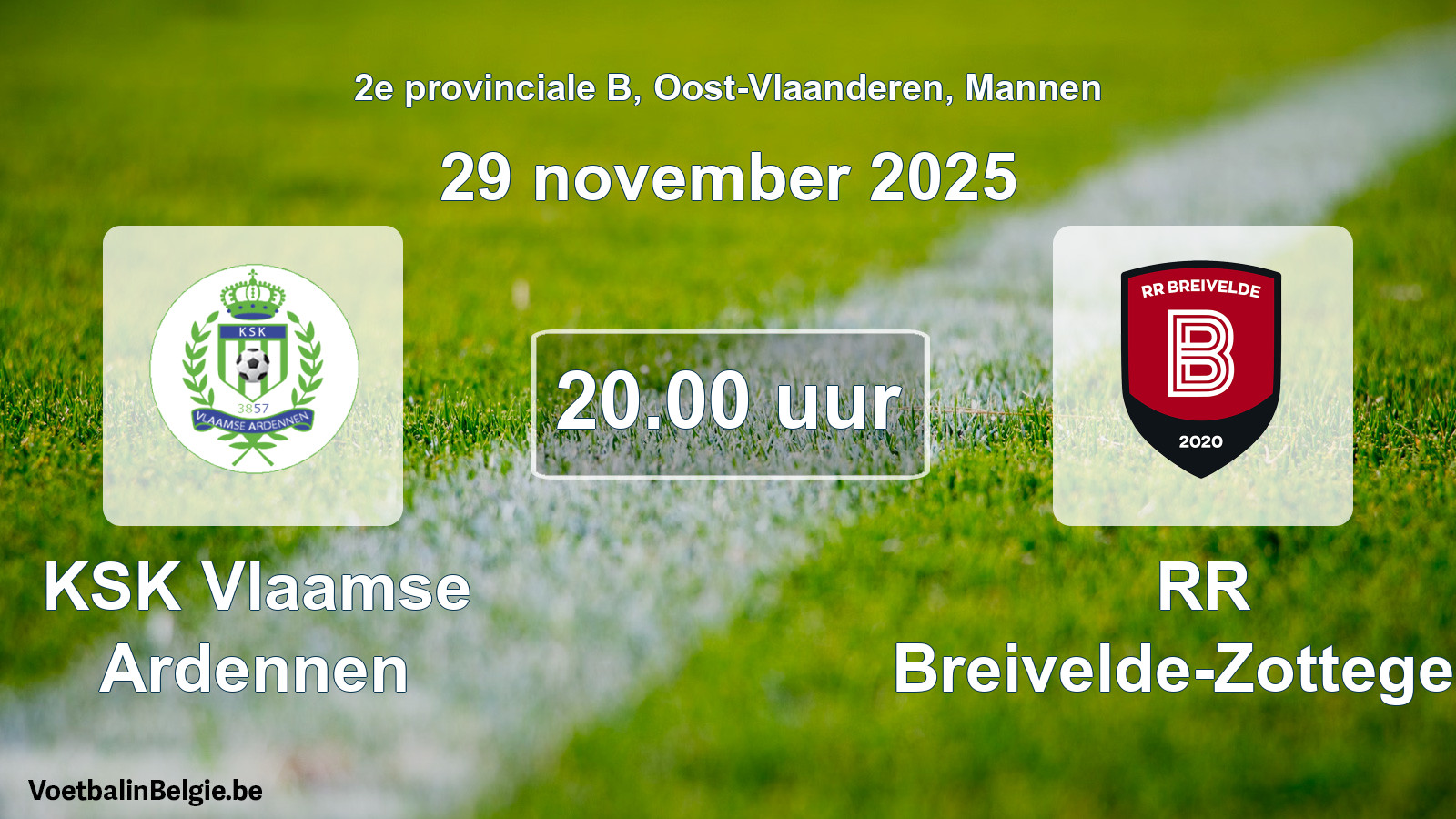 Scheduled match men football: KSK Vlaamse Ardennen - RR Breivelde-Zottegem (29 November 2025)