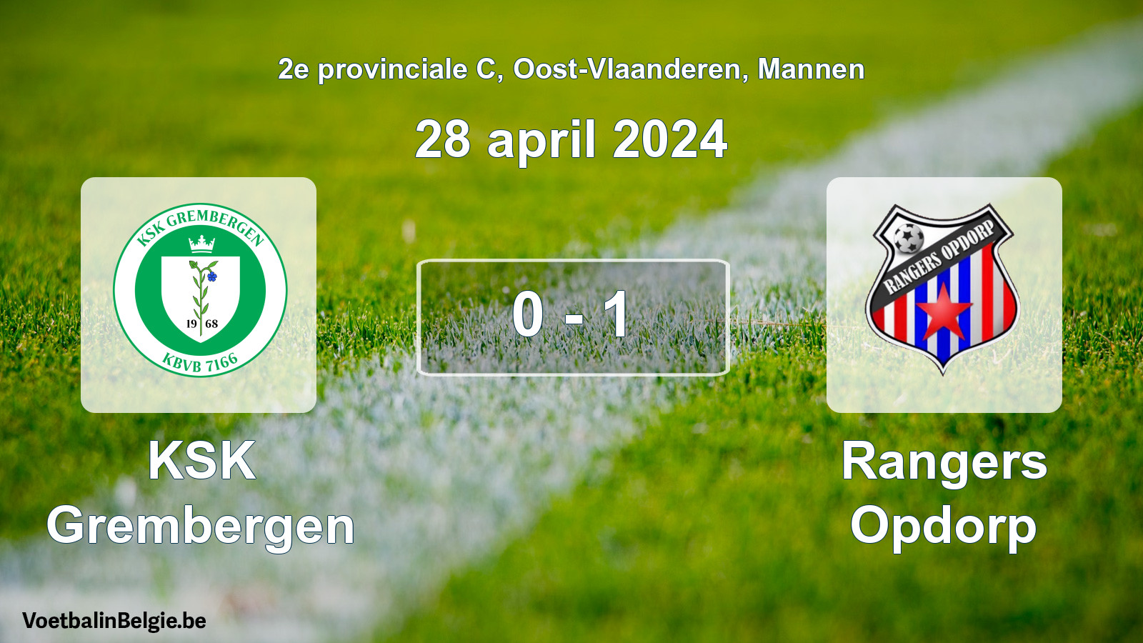 Gespeelde wedstrijd mannenvoetbal: KSK Grembergen - Rangers Opdorp 0 - 1 (28 april 2024)