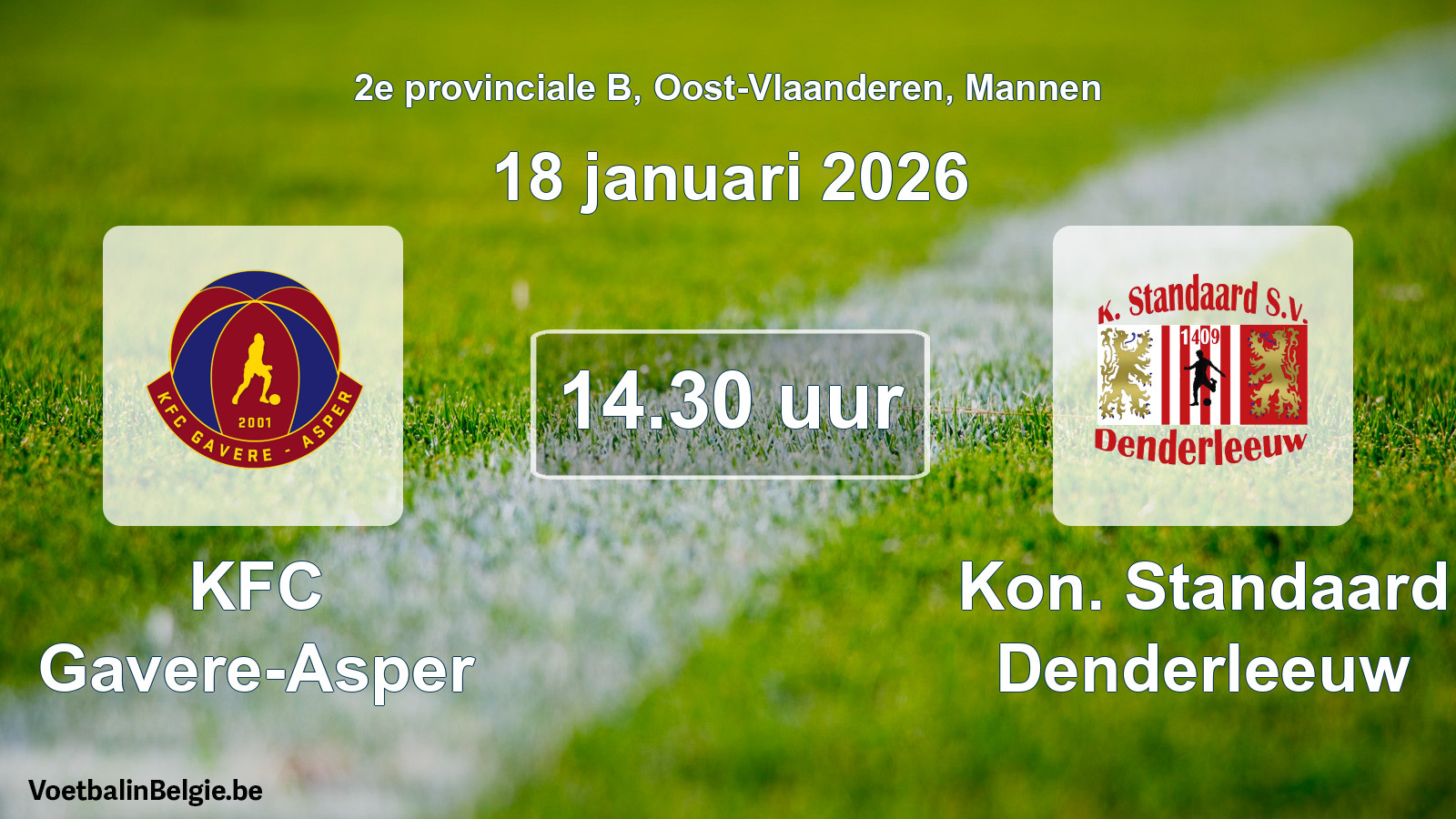 Scheduled match men football: KFC Gavere-Asper - Kon. Standaard Denderleeuw (18 January 2026)