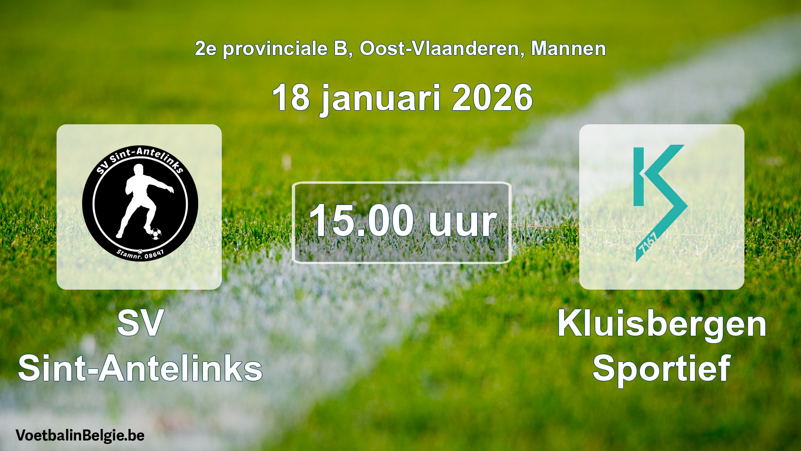 Scheduled match men football: SV Sint-Antelinks - Kluisbergen Sportief (18 January 2026)