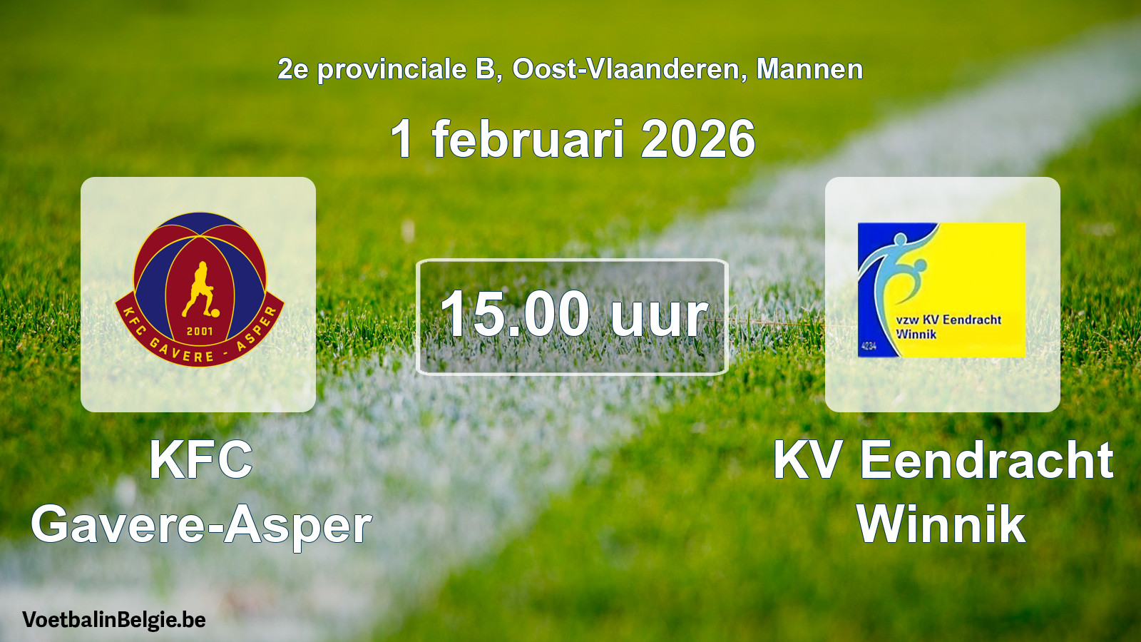 Scheduled match men football: KFC Gavere-Asper - KV Eendracht Winnik (1 February 2026)