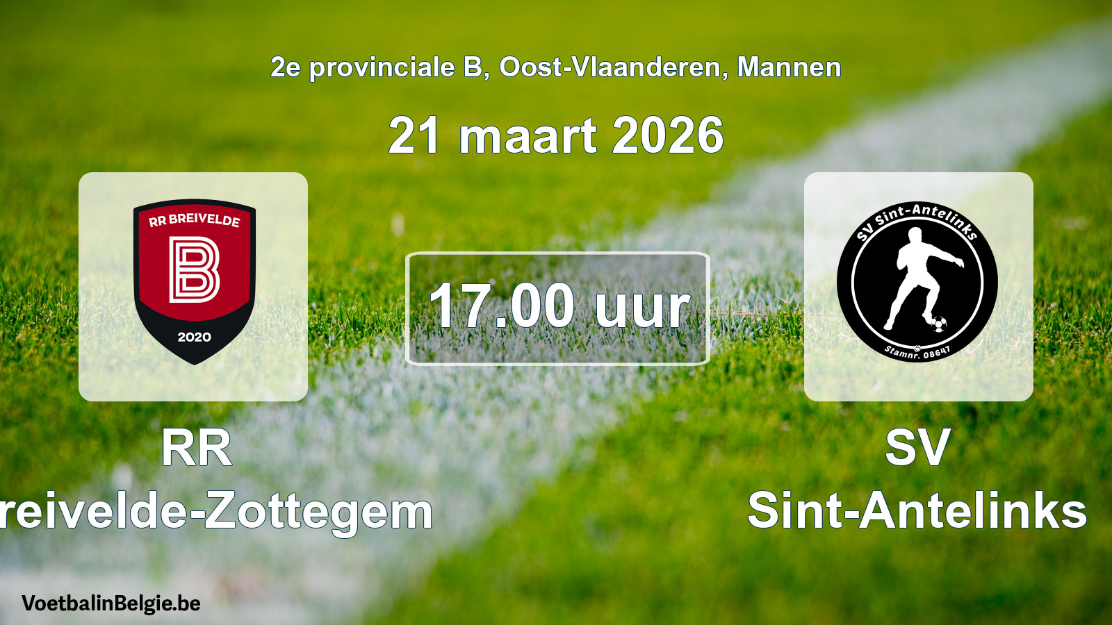 Scheduled match men football: RR Breivelde-Zottegem - SV Sint-Antelinks (21 March 2026)