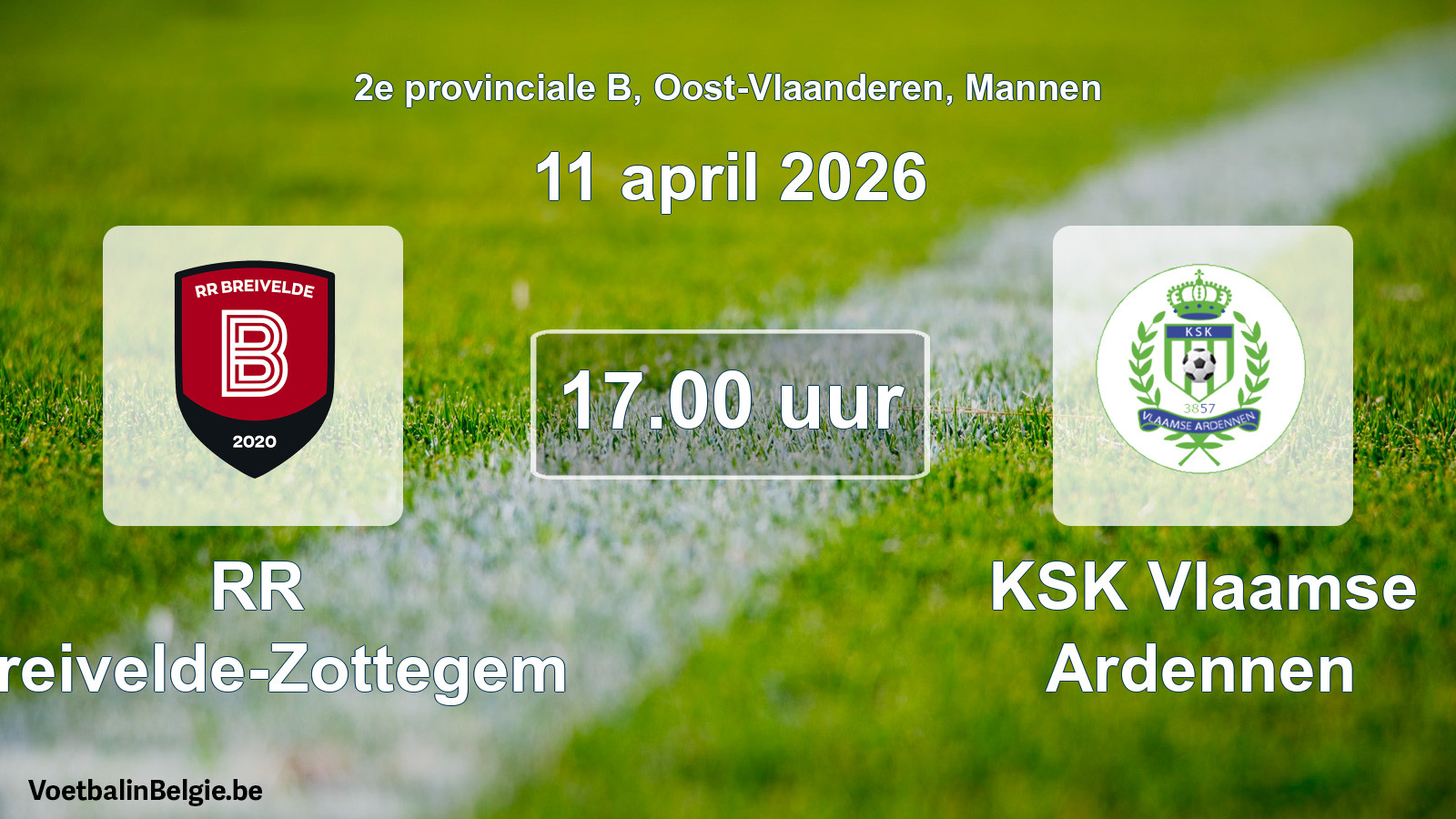 Scheduled match men football: RR Breivelde-Zottegem - KSK Vlaamse Ardennen (11 April 2026)