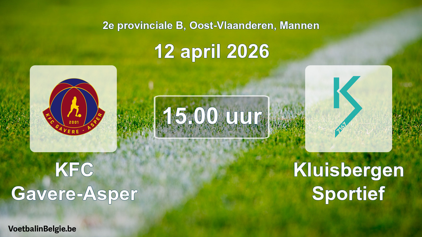 Geplande wedstrijd mannenvoetbal: KFC Gavere-Asper - Kluisbergen Sportief (12 april 2026)