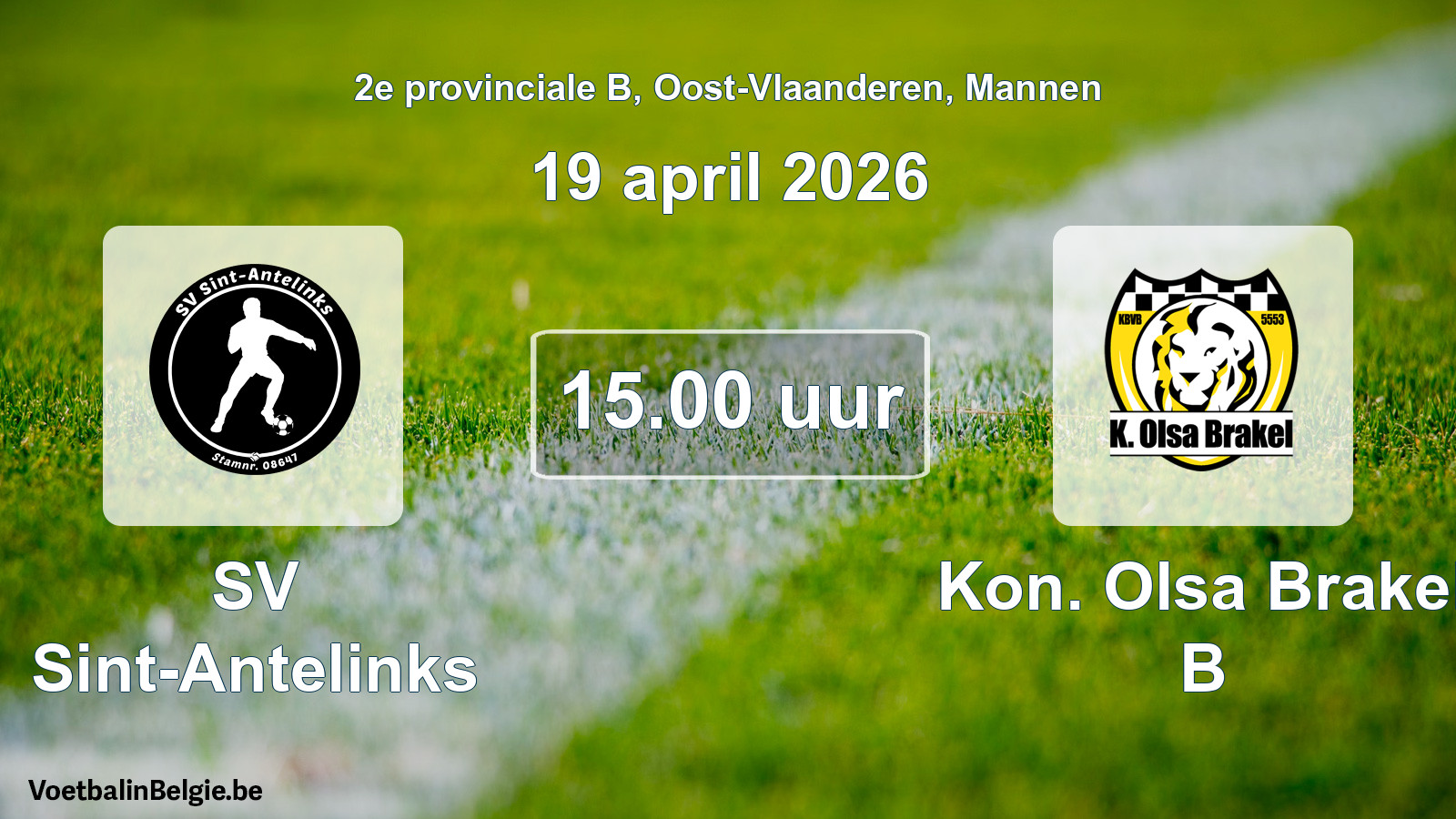 Scheduled match men football: SV Sint-Antelinks - Kon. Olsa Brakel B (19 April 2026)