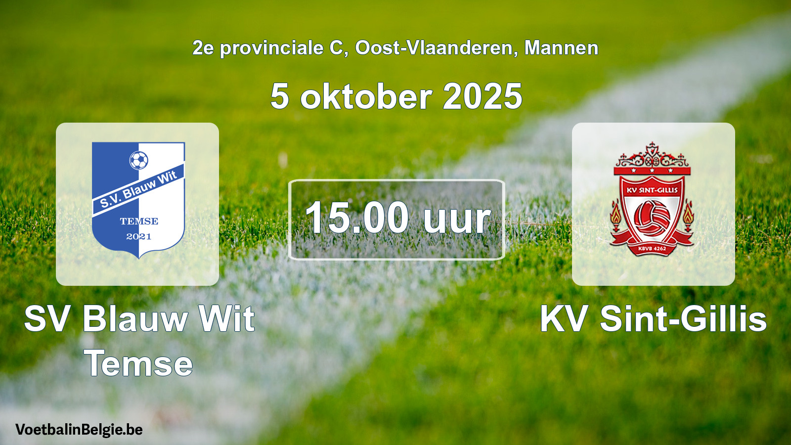Scheduled match men football: SV Blauw Wit Temse - KV Sint-Gillis (5 October 2025)
