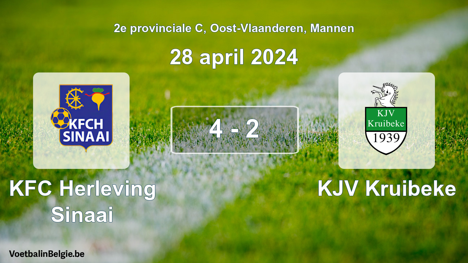 Gespeelde wedstrijd mannenvoetbal: KFC Herleving Sinaai - KJV Kruibeke 4 - 2 (28 april 2024)
