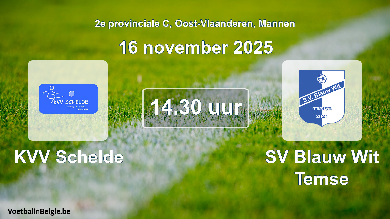 Scheduled match men football: KVV Schelde - SV Blauw Wit Temse (16 November 2025)