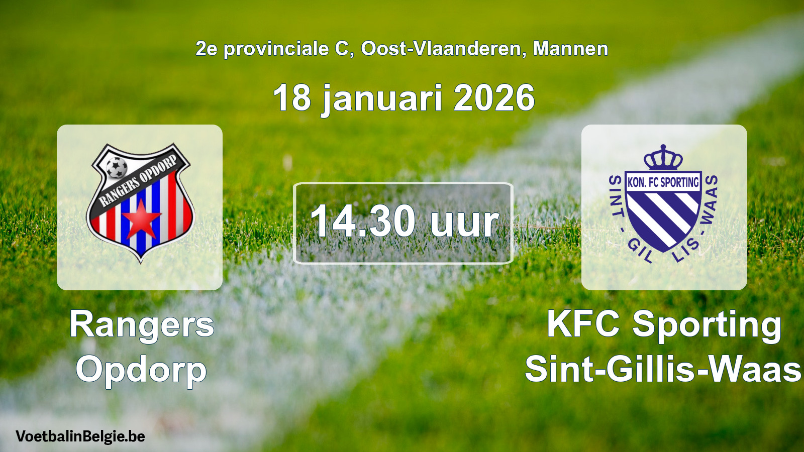 Scheduled match men football: Rangers Opdorp - KFC Sporting Sint-Gillis-Waas (18 January 2026)