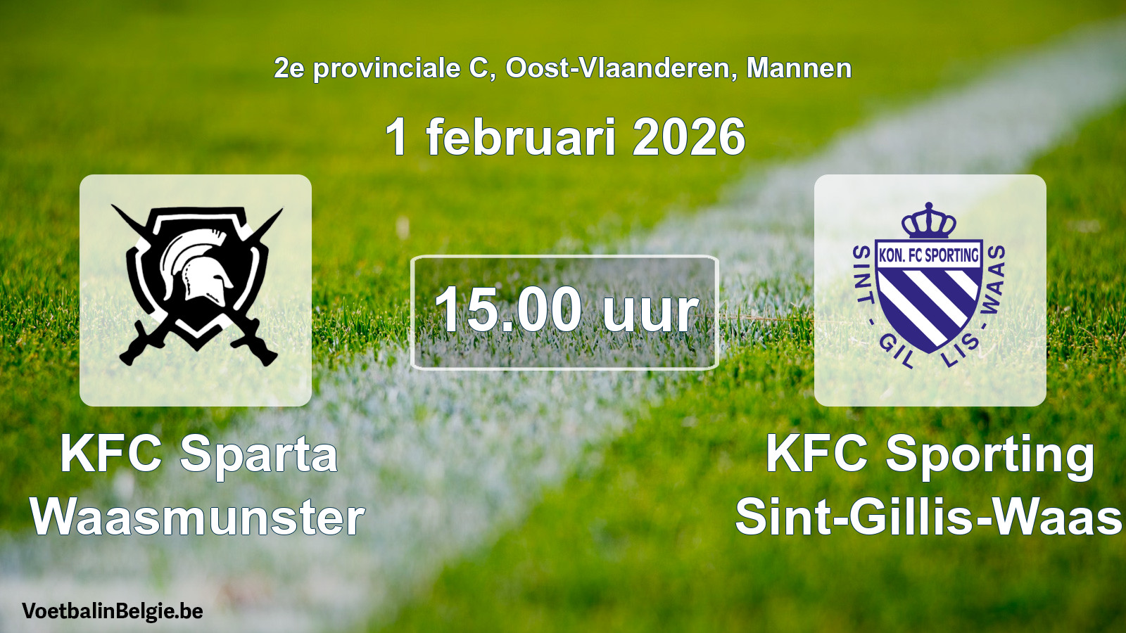 Scheduled match men football: KFC Sparta Waasmunster - KFC Sporting Sint-Gillis-Waas (1 February 2026)