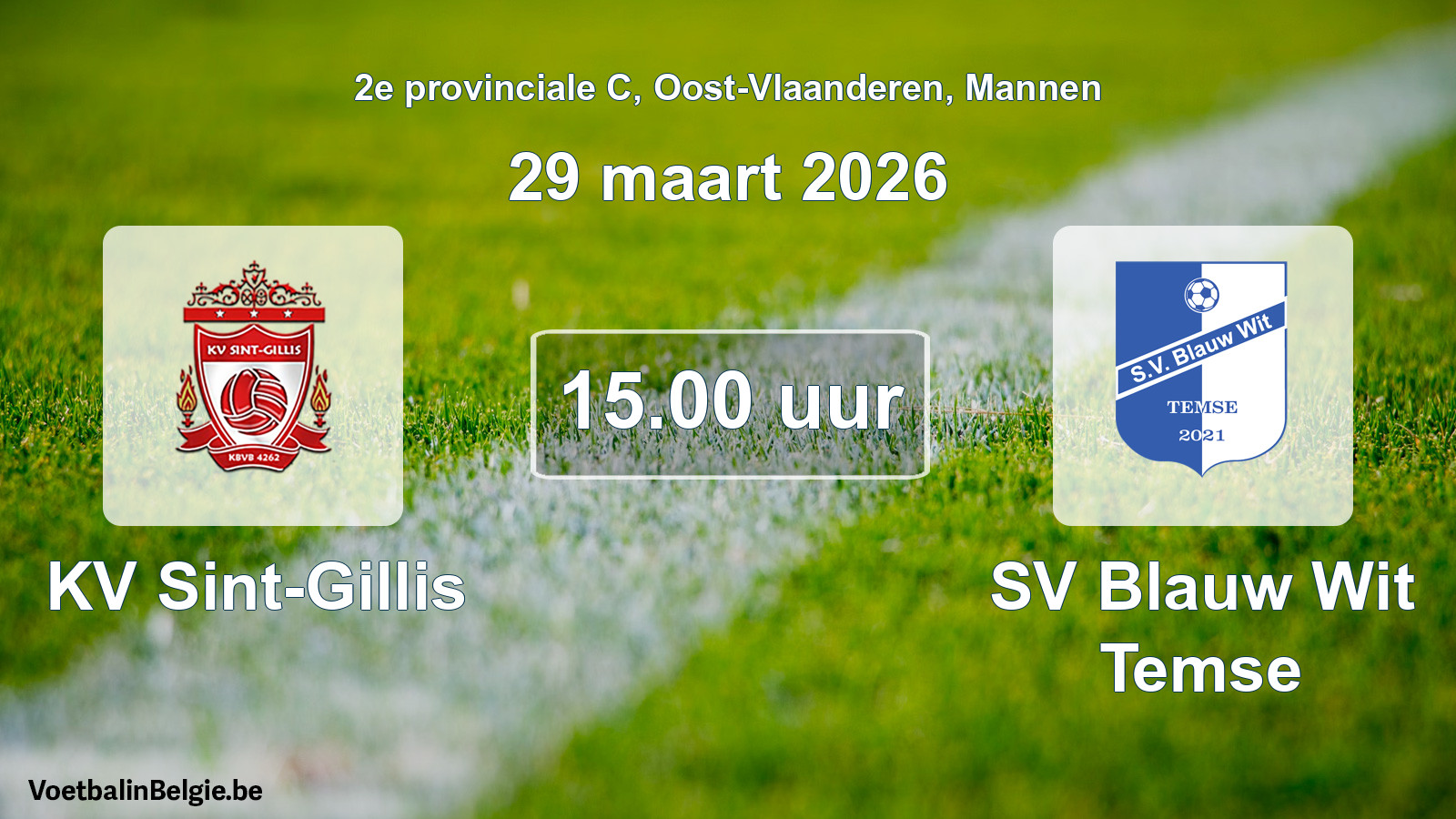 Geplande wedstrijd mannenvoetbal: KV Sint-Gillis - SV Blauw Wit Temse (29 maart 2026)