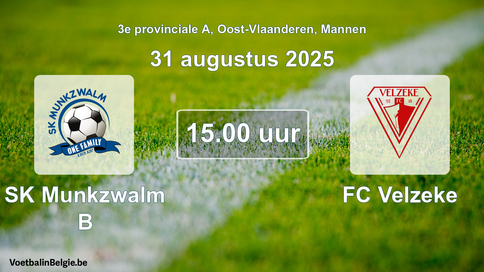 Geplande wedstrijd mannenvoetbal: SK Munkzwalm B - FC Velzeke (31 augustus 2025)