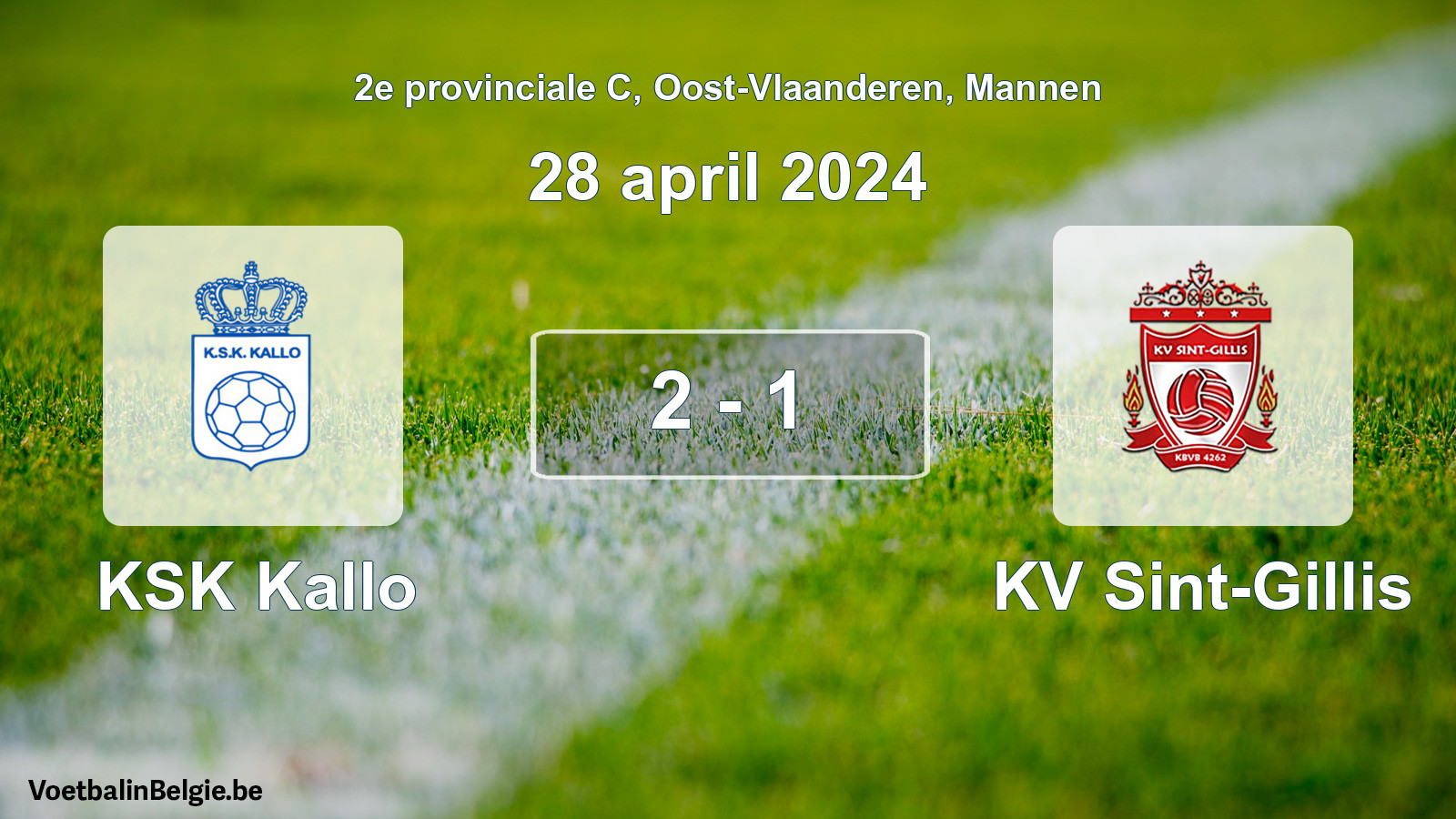 Gespeelde wedstrijd mannenvoetbal: KSK Kallo - KV Sint-Gillis 2 - 1 (28 april 2024)