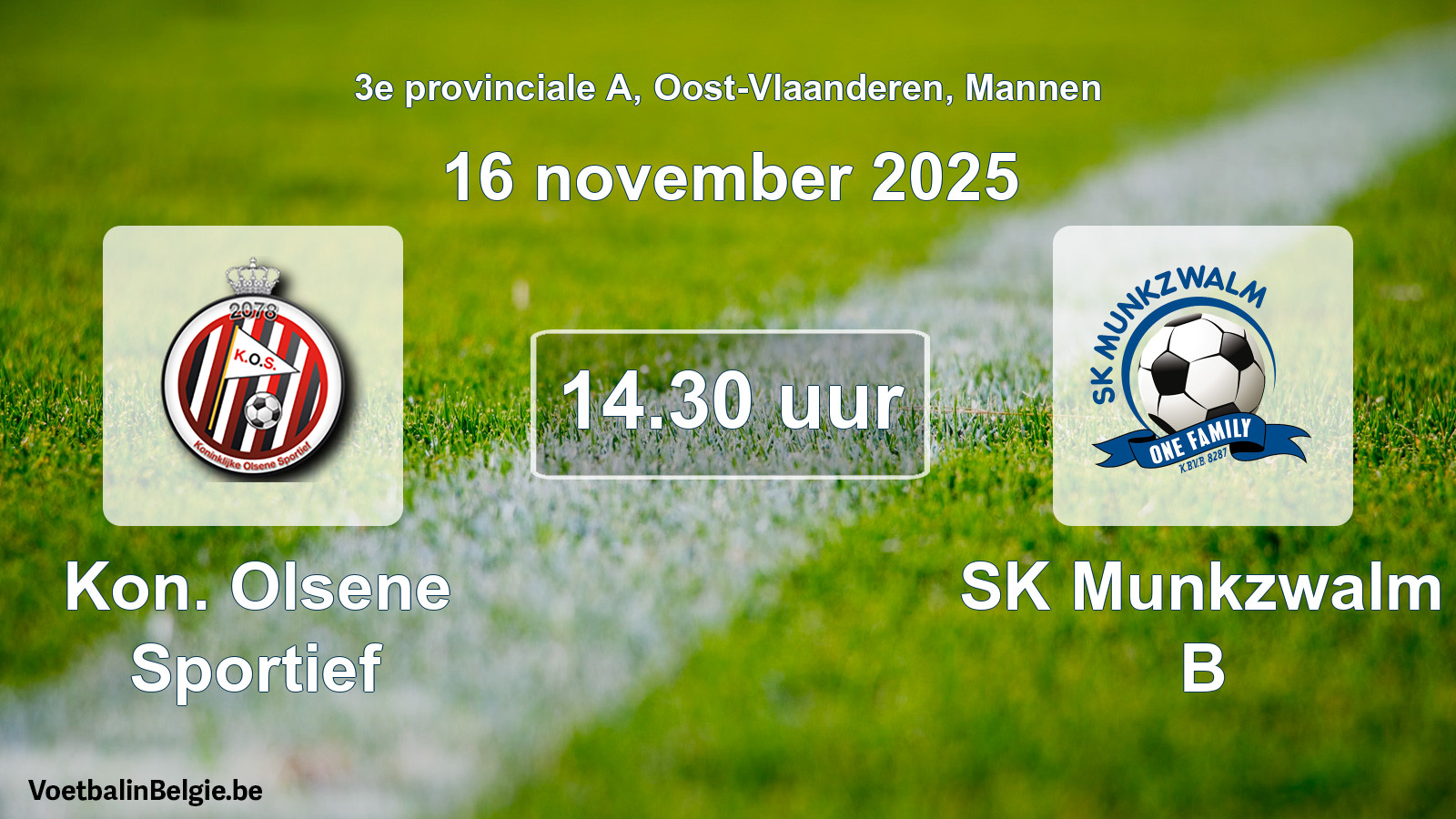 Geplantes Spiel männer-Fußball: Kon. Olsene Sportief - SK Munkzwalm B (16 November 2025)
