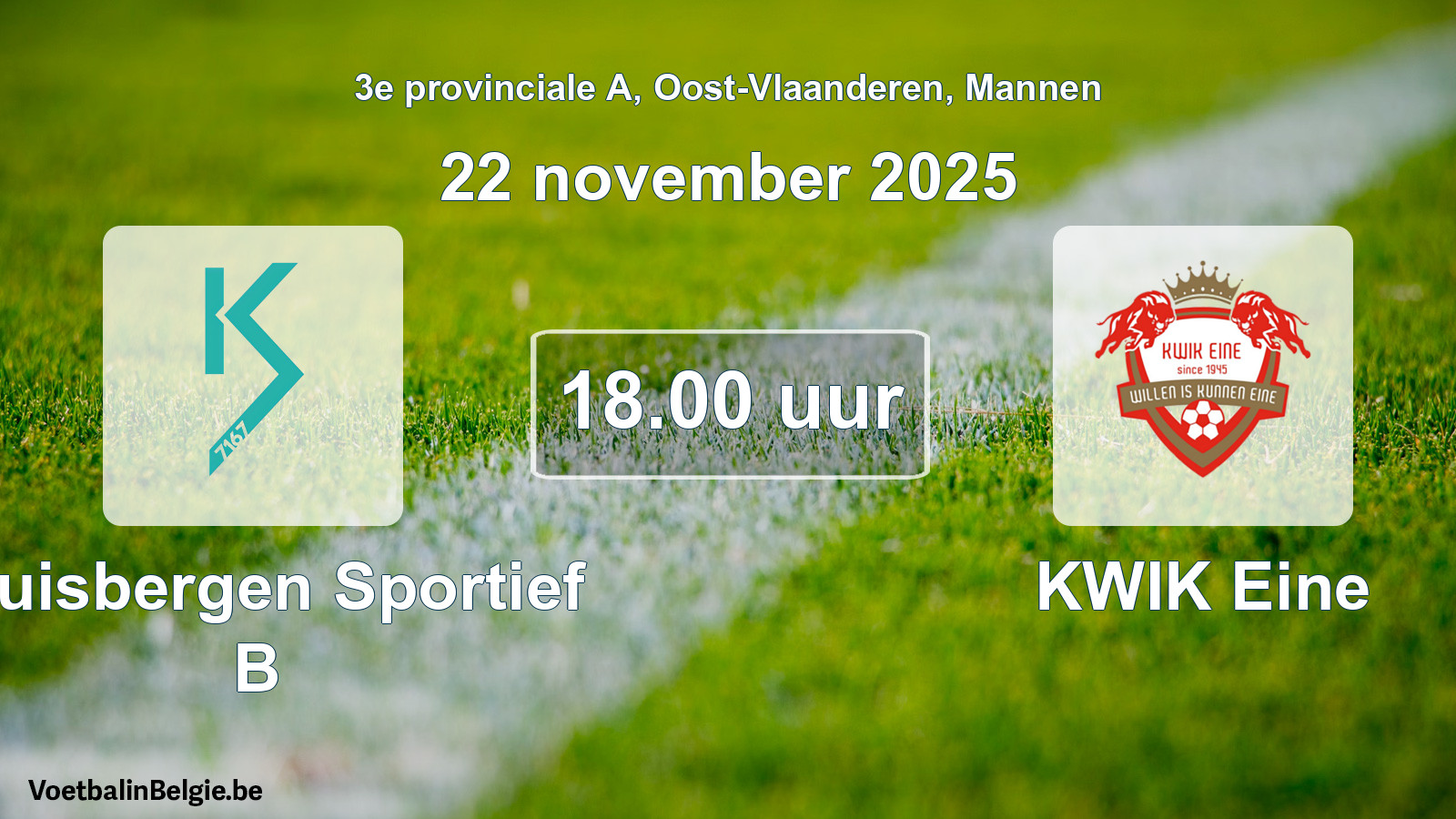 Geplande wedstrijd mannenvoetbal: Kluisbergen Sportief B - KWIK Eine (22 november 2025)
