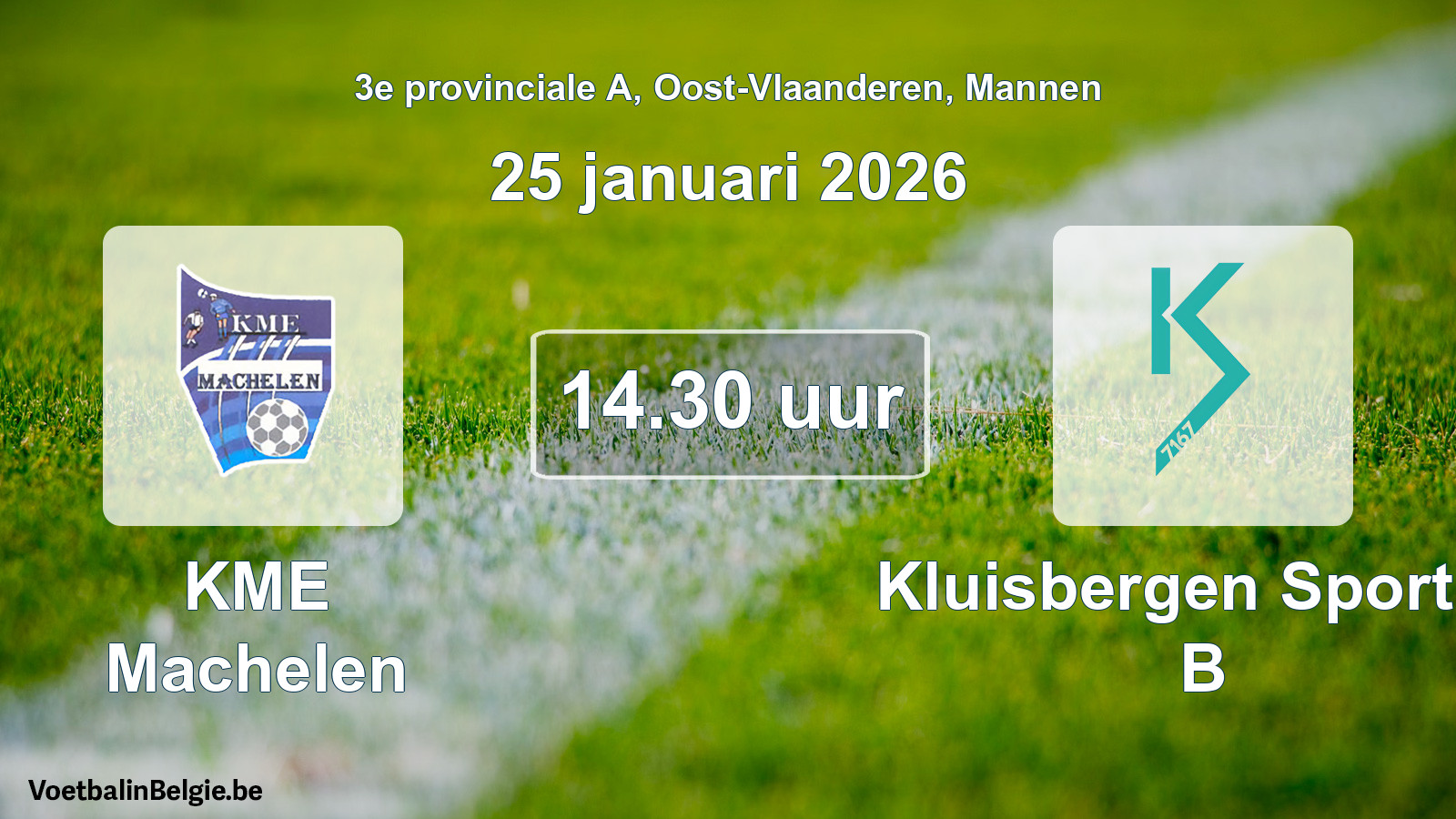 Geplantes Spiel männer-Fußball: KME Machelen - Kluisbergen Sportief B (25 Januar 2026)