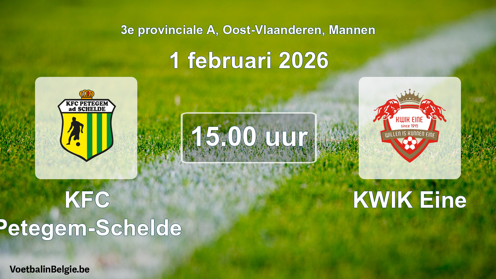 Scheduled match men football: KFC Petegem-Schelde - KWIK Eine (1 February 2026)