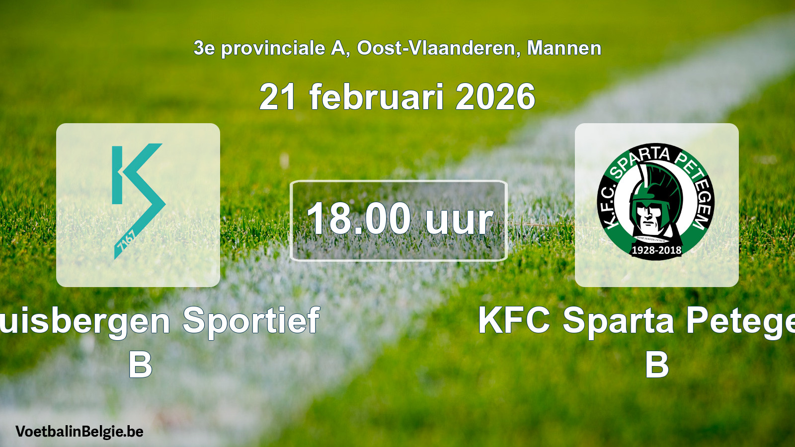 Geplantes Spiel männer-Fußball: Kluisbergen Sportief B - KFC Sparta Petegem B (21 Februar 2026)