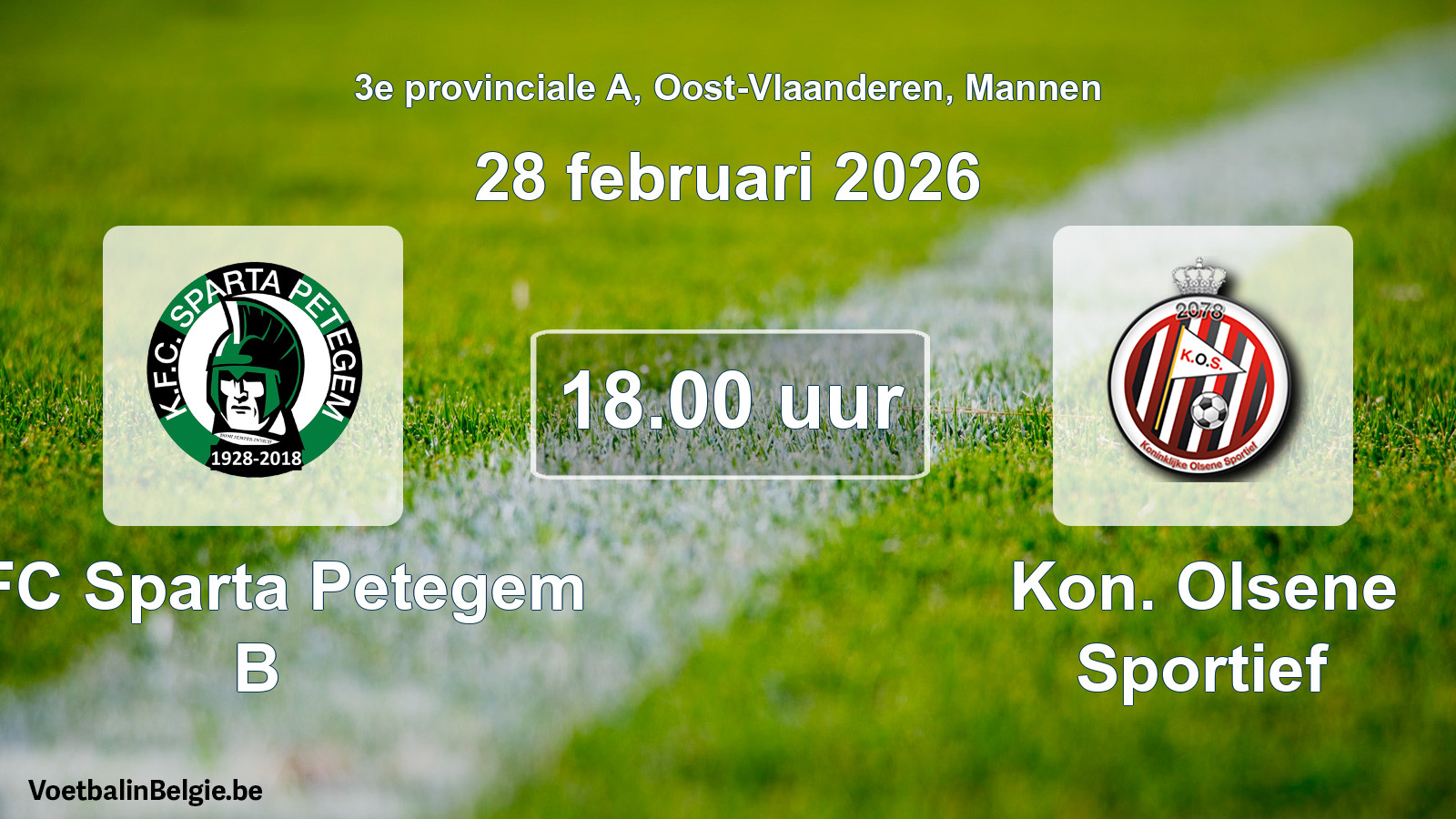 Geplantes Spiel männer-Fußball: KFC Sparta Petegem B - Kon. Olsene Sportief (28 Februar 2026)