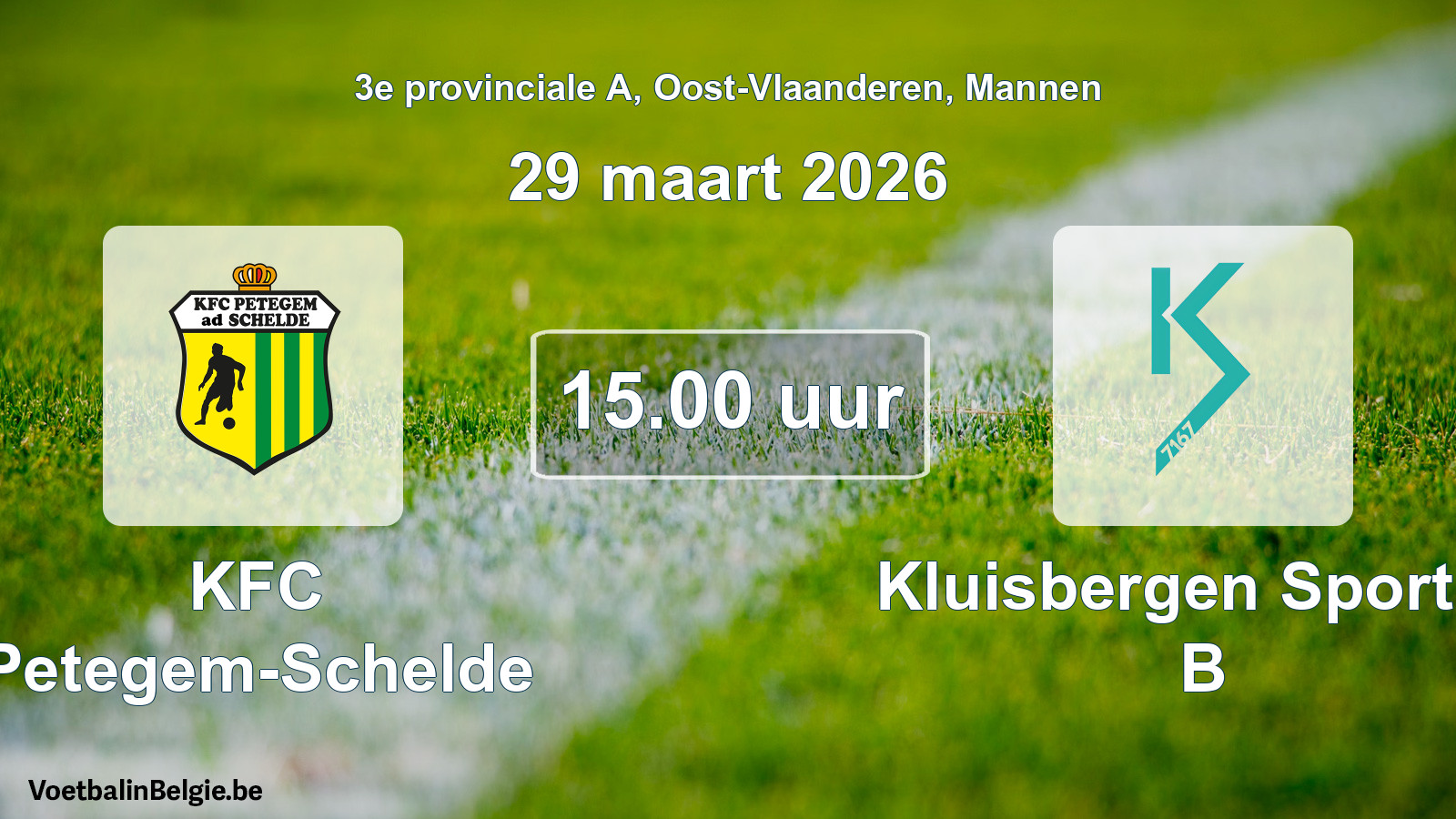 Geplande wedstrijd mannenvoetbal: KFC Petegem-Schelde - Kluisbergen Sportief B (29 maart 2026)