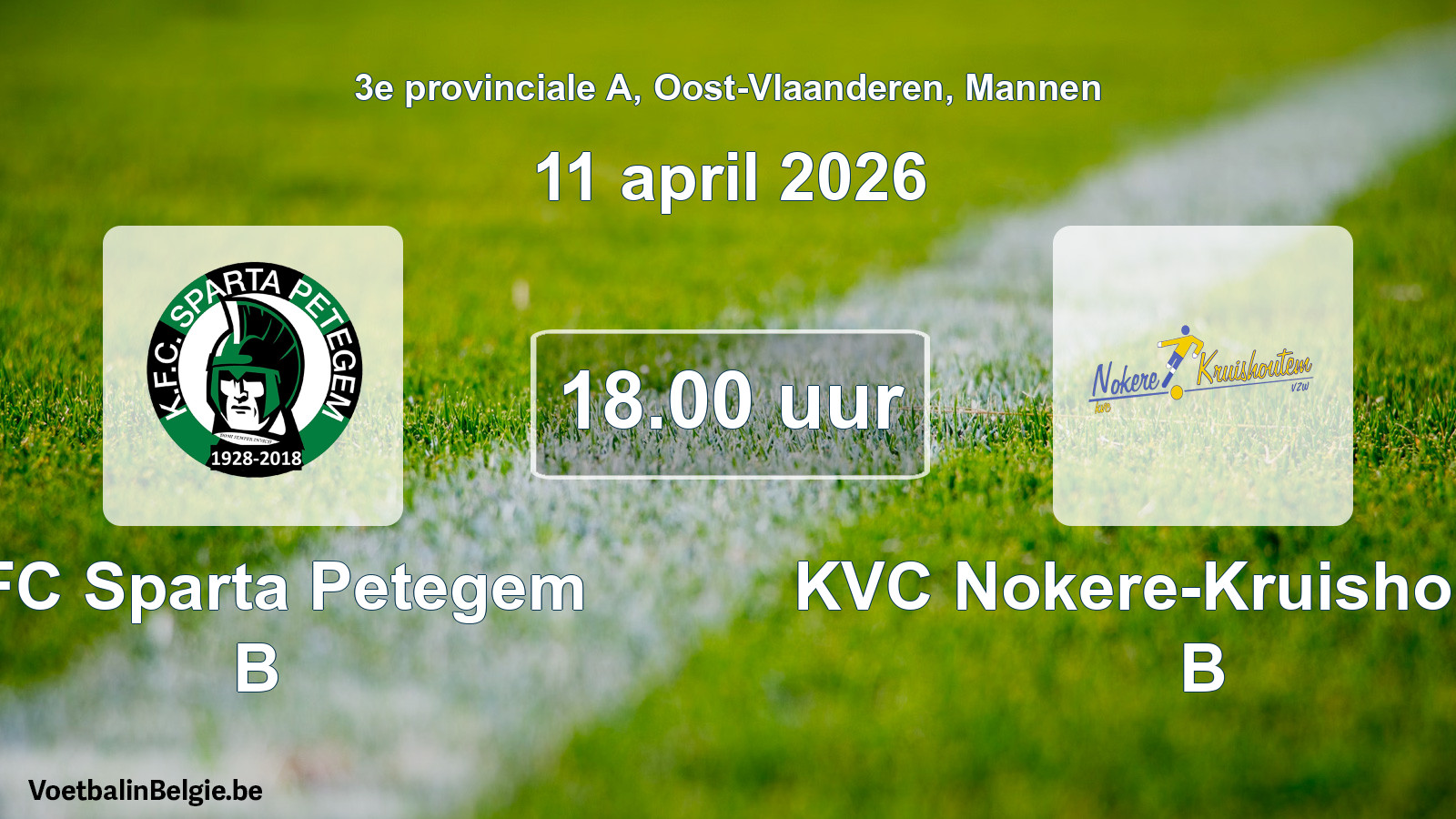 Scheduled match men football: KFC Sparta Petegem B - KVC Nokere-Kruishoutem B (11 April 2026)