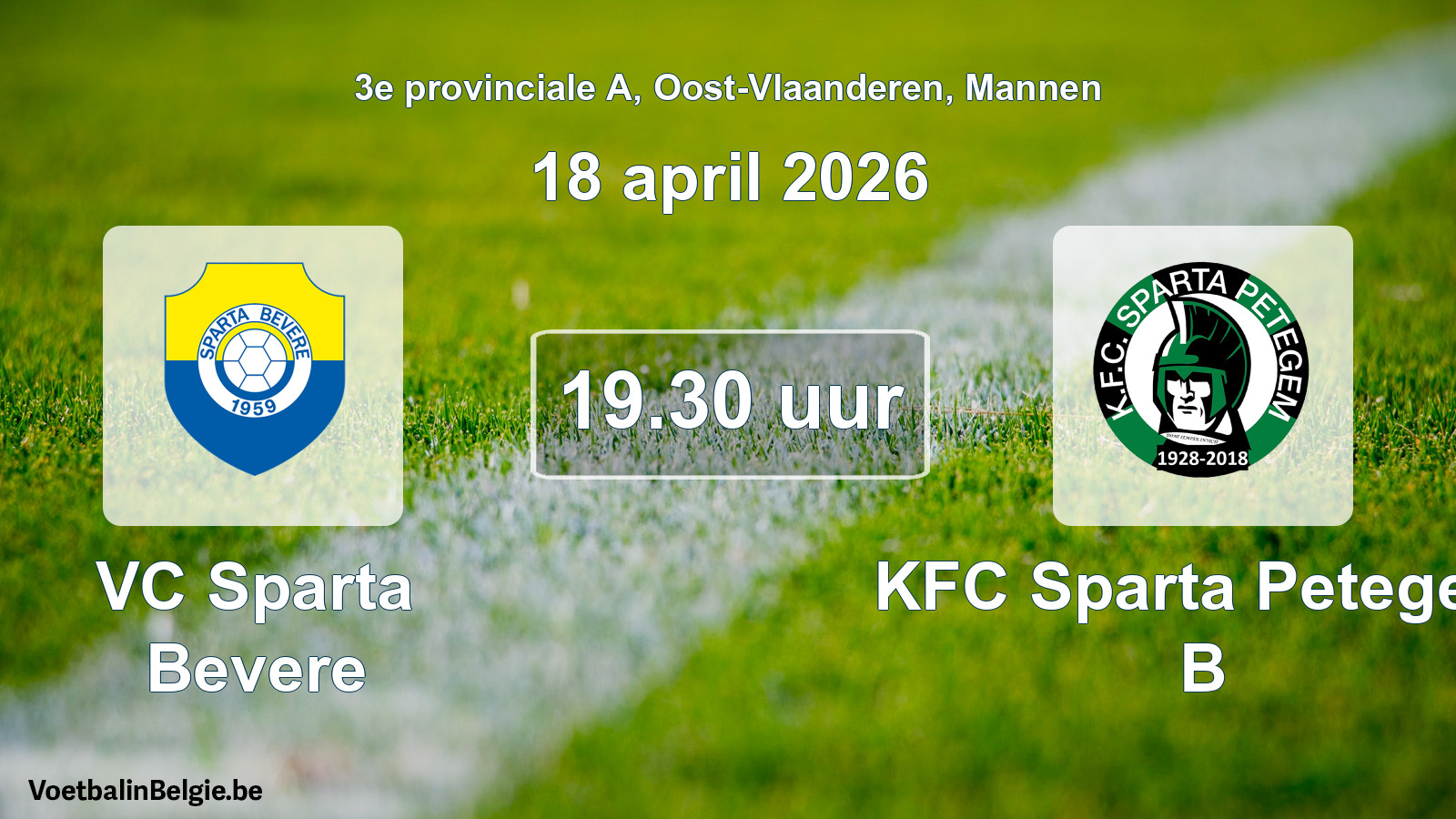 Geplande wedstrijd mannenvoetbal: VC Sparta Bevere - KFC Sparta Petegem B (18 april 2026)