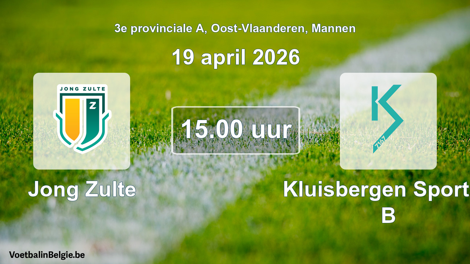 Geplande wedstrijd mannenvoetbal: Jong Zulte - Kluisbergen Sportief B (19 april 2026)