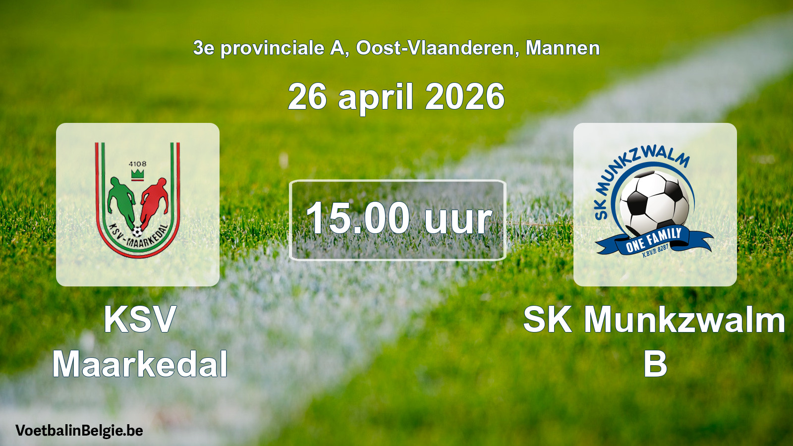 Geplantes Spiel männer-Fußball: KSV Maarkedal - SK Munkzwalm B (26 April 2026)