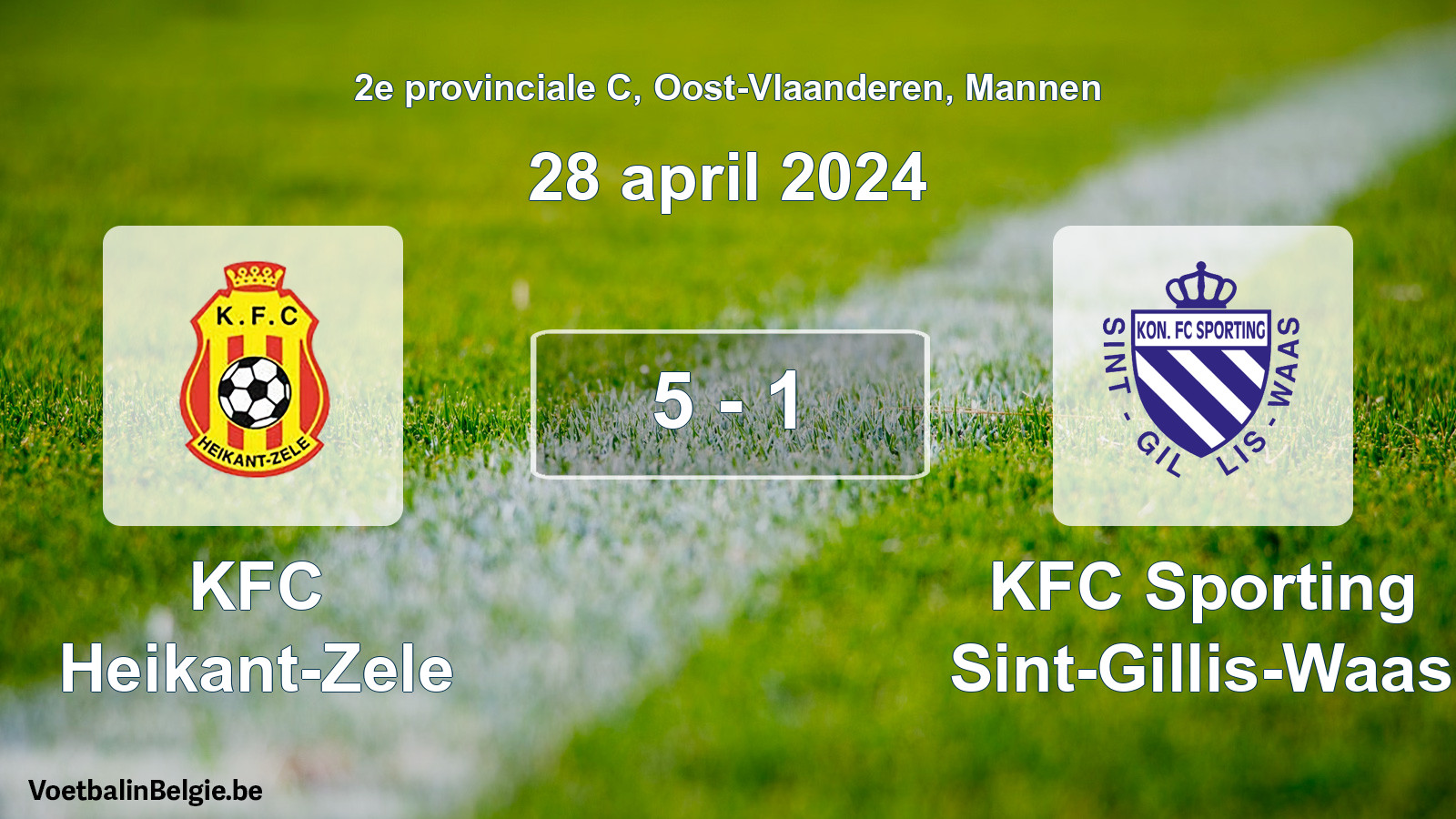 Gespeelde wedstrijd mannenvoetbal: KFC Heikant-Zele - KFC Sporting Sint-Gillis-Waas 5 - 1 (28 april 2024)
