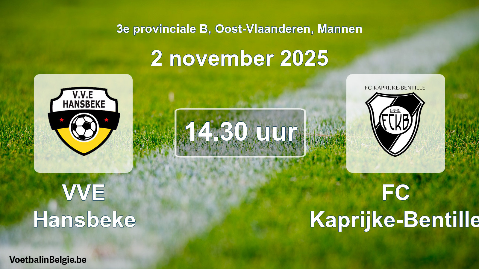 Scheduled match men football: VVE Hansbeke - FC Kaprijke-Bentille (2 November 2025)